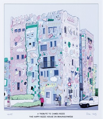 Image 26719004 - Eric Rob, 1954-2013, #"A tribute to James Rizzi#", 3D construction from the Rizzi-Haus Braunschweig, handsigned, numbered. 40/125, motif 31x25 cm, frame 53x43 cm