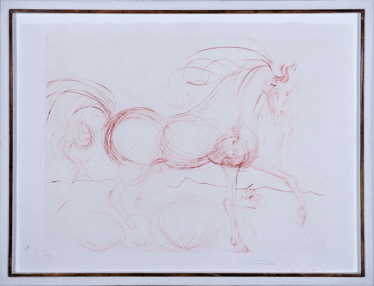 Detail k: Salvador Dali, 1904-1989, Kaltnadelradierungauf Japan, "L'Etalon blanc", 1973/74, Ed. VIII/L, handsigniert, Platte 49,5x64,5 cm, unter ...
