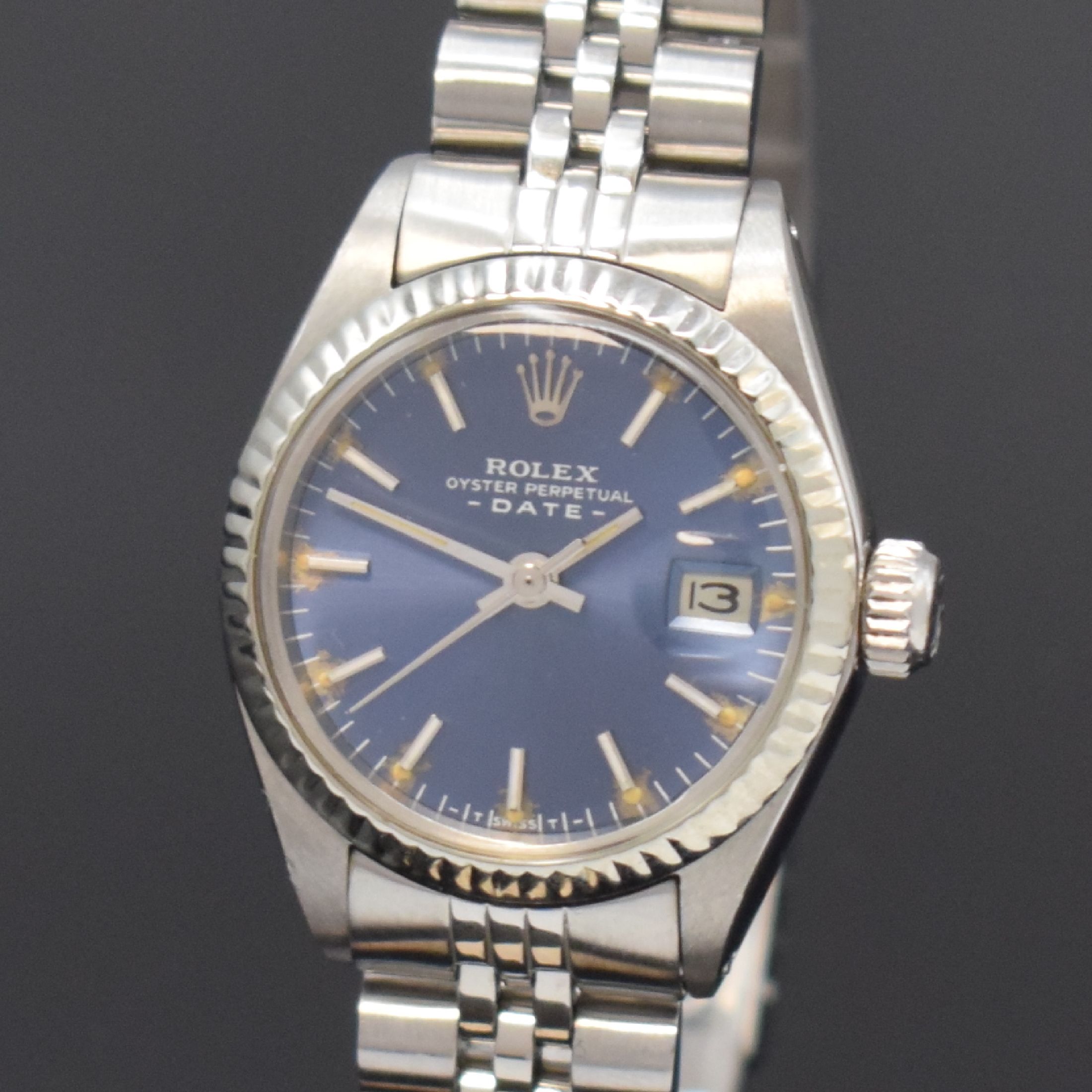 Detail a: ROLEX Date Damenarmbanduhr Referenz 6917 in Stahl, Schweiz um 1980, Automatik, Boden u. Krone verschr., orig. Jubileeband m. Faltschl., geriffelte ...