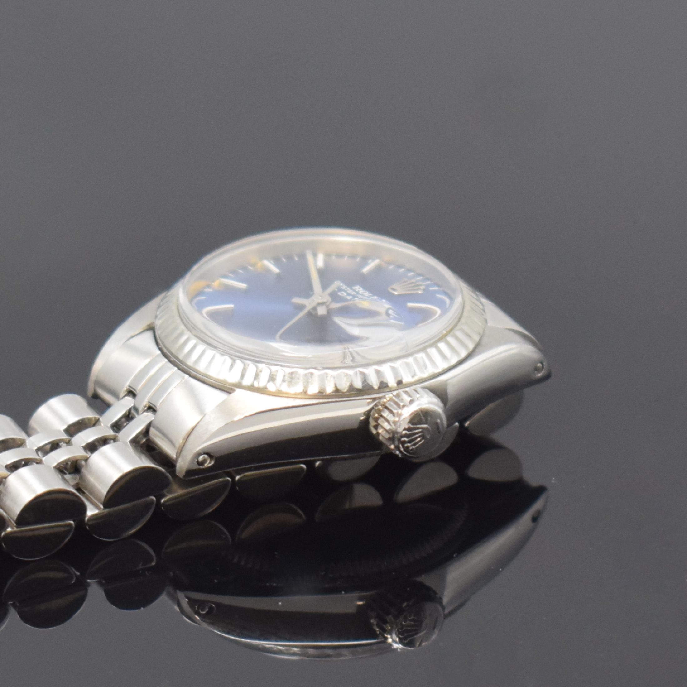 Detail c: ROLEX Date Damenarmbanduhr Referenz 6917 in Stahl, Schweiz um 1980, Automatik, Boden u. Krone verschr., orig. Jubileeband m. Faltschl., geriffelte ...