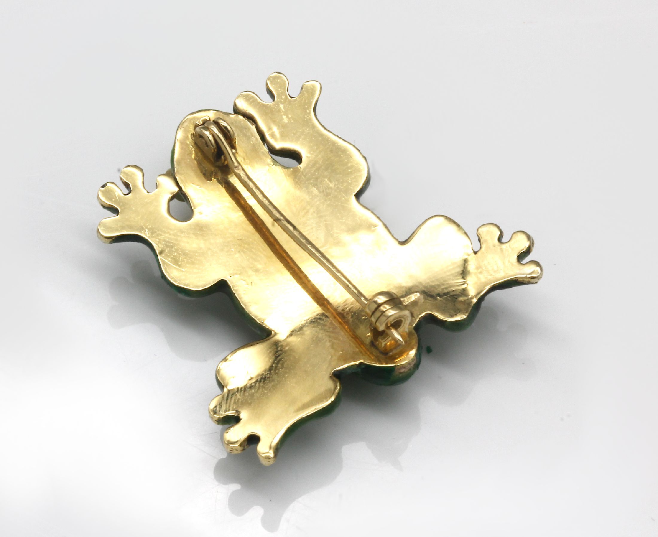Detail a: 18 kt Gold Email Diamant Brosche, "Frosch" GG 750/000 gepr., grün changierend, 19 Diamanten zus. ca. 0.16 ct ...