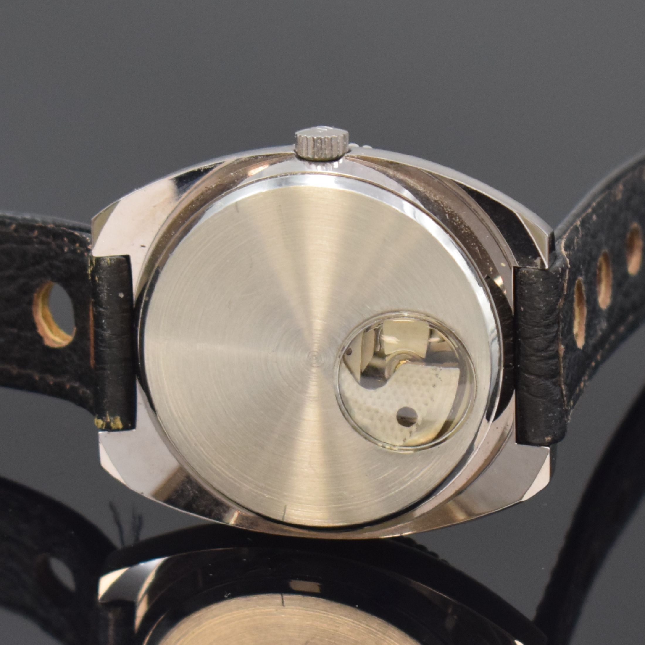 Detail c: SCW Tiden-Armbanduhr, Automatik, Schweiz um 1960, Automatik, ungetr. Lagerw., Edelstahlgeh., Boden m. Sichtfenster aufgedr.,silberfarb. Zifferblatt ...