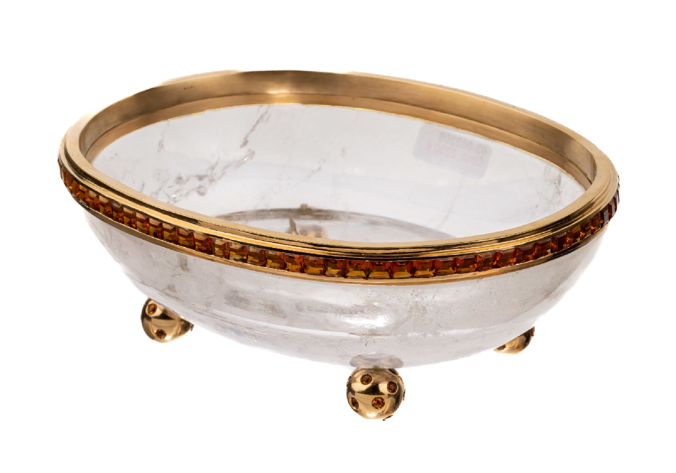 Außergewöhnliche 14 kt Gold Bergkristall -Citrin-Anbietschale, GG 585/000 gepr., Korpus aus einem Stück Bergkristall mit nat. Merkmalen, Boden ...