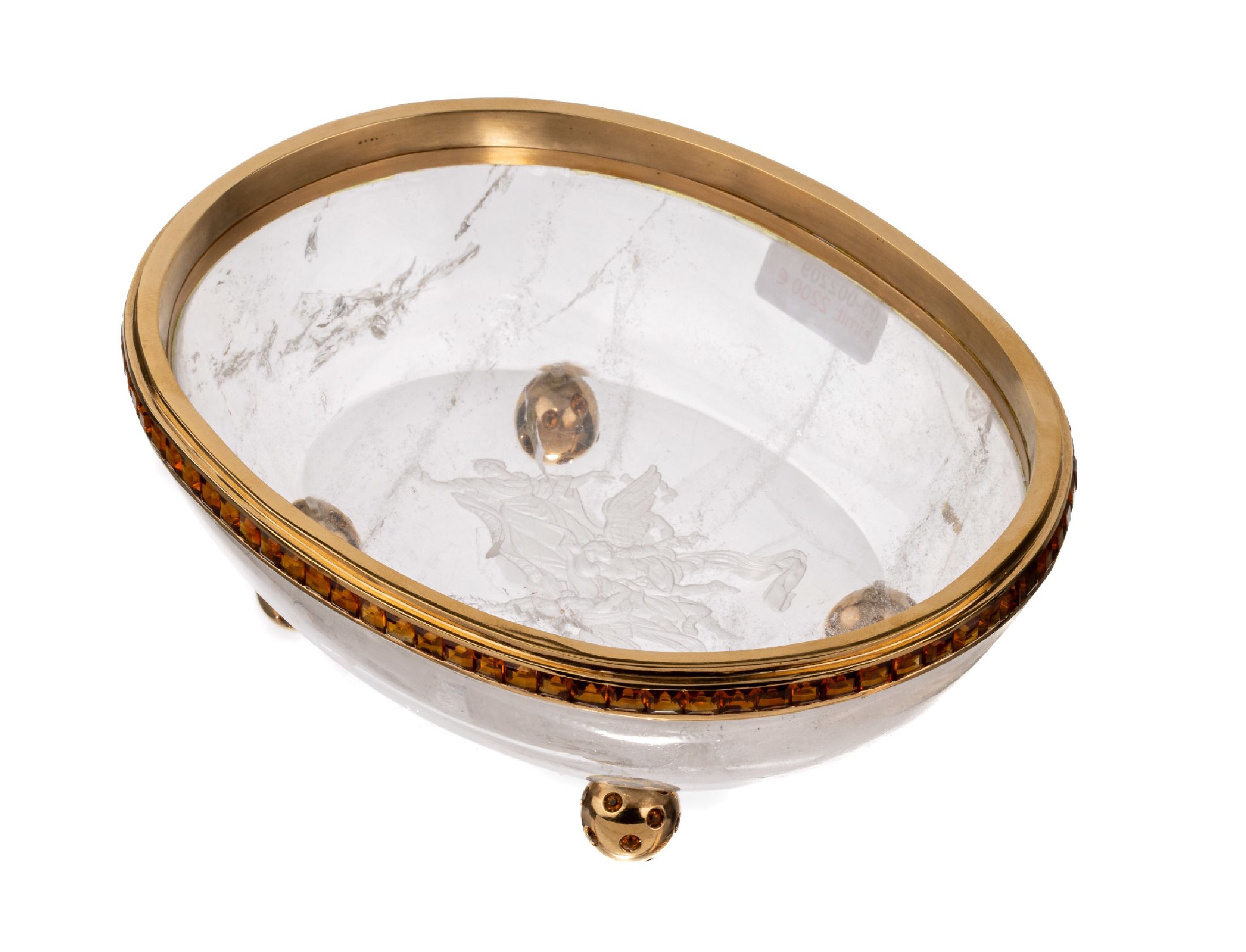 Detail a: Außergewöhnliche 14 kt Gold Bergkristall -Citrin-Anbietschale, GG 585/000 gepr., Korpus aus einem Stück Bergkristall mit nat. Merkmalen, Boden ...