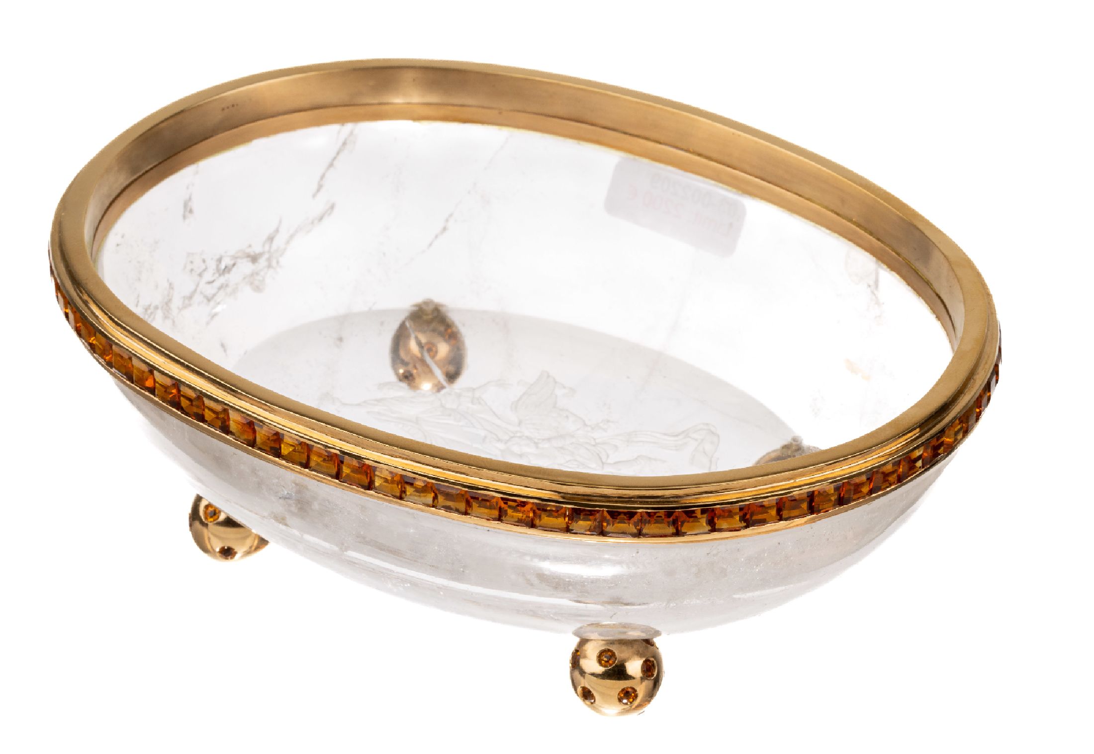 Detail b: Außergewöhnliche 14 kt Gold Bergkristall -Citrin-Anbietschale, GG 585/000 gepr., Korpus aus einem Stück Bergkristall mit nat. Merkmalen, Boden ...