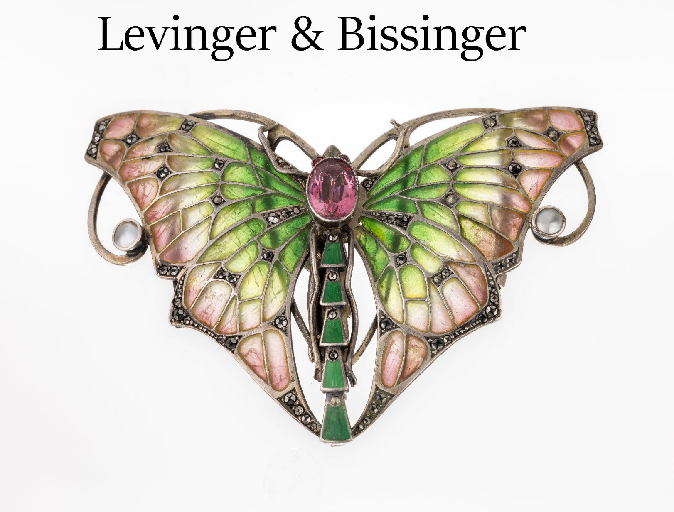 Ausgefallene Jugendstil-Gürtelschließe, wohl LEVINGER & BISSINGER, Pforzheim 1902-1904, 2-tlg., in Form eines Schmetterlings, einzelne Silberteile ...