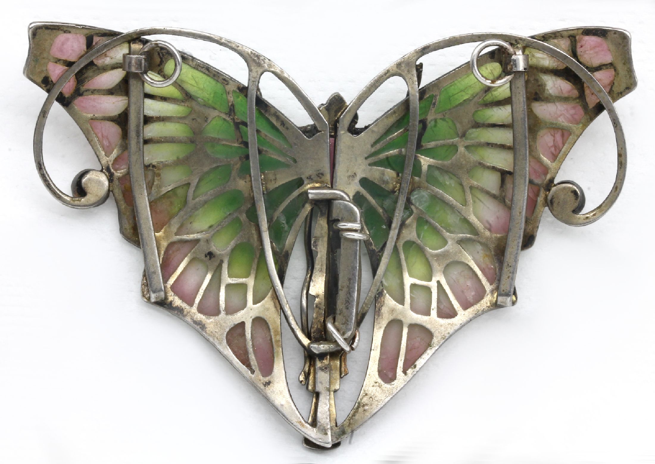 Detail b: Ausgefallene Jugendstil-Gürtelschließe, wohl LEVINGER & BISSINGER, Pforzheim 1902-1904, 2-tlg., in Form eines Schmetterlings, einzelne Silberteile ...