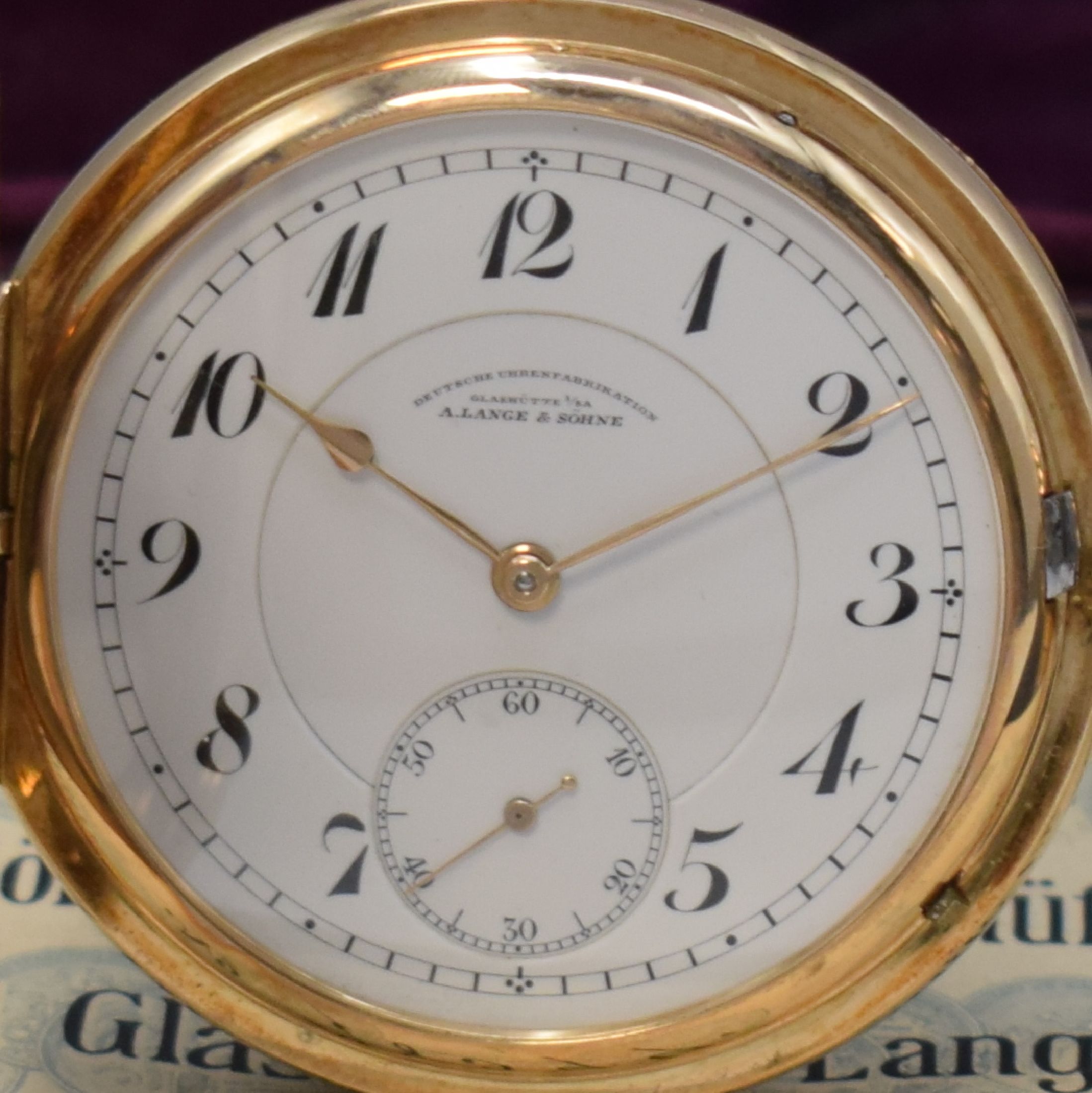 Detail a: DEUTSCHE UHRENFABRIKATION A. Lange & Söhne Savonette Herren-Goldtaschenuhr, Werk- u. Geh.-Nr. 78599, Deutschland 1922, GG 585/000 Lucia-Geh., perf. ...