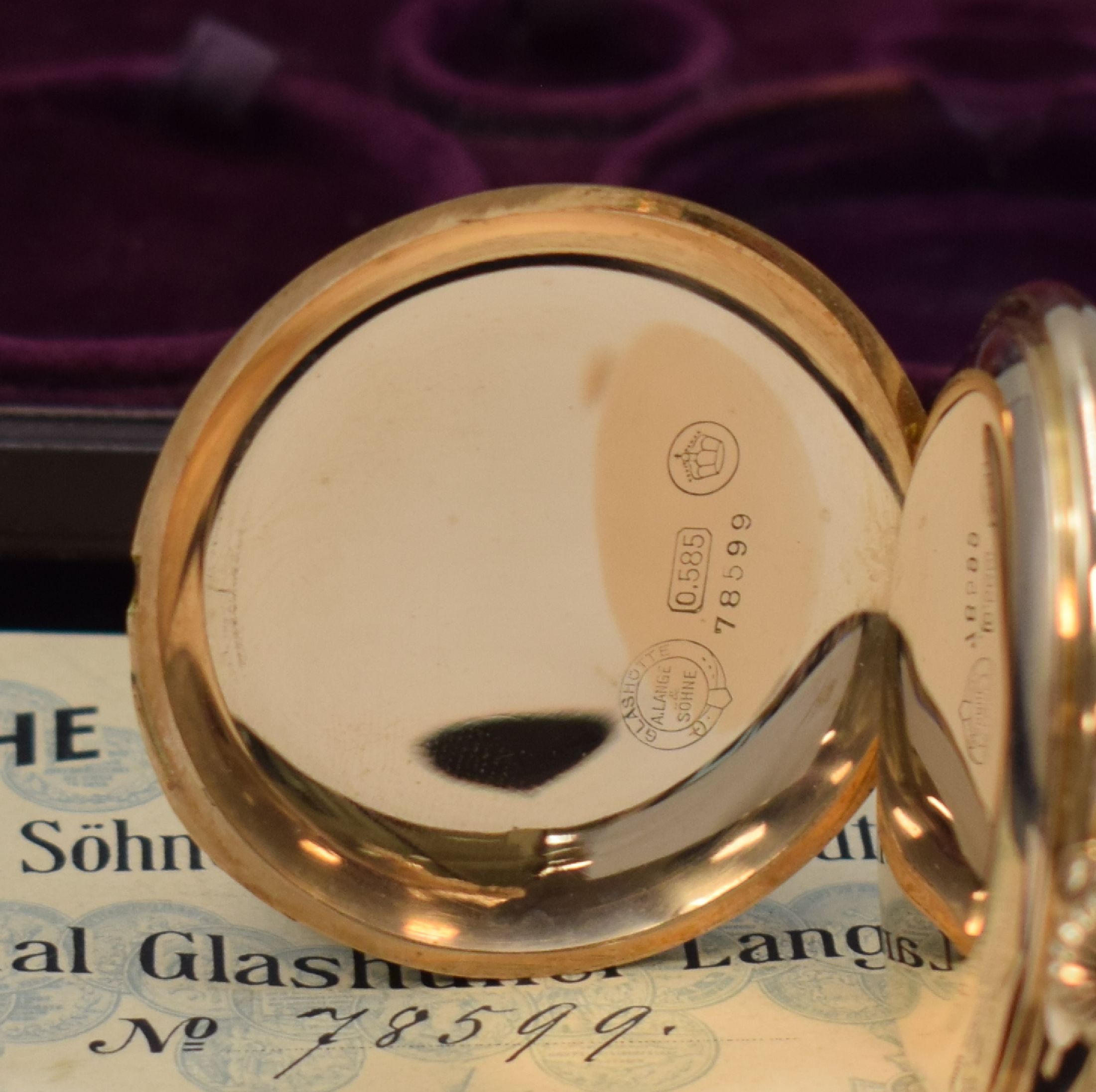 Detail c: DEUTSCHE UHRENFABRIKATION A. Lange & Söhne Savonette Herren-Goldtaschenuhr, Werk- u. Geh.-Nr. 78599, Deutschland 1922, GG 585/000 Lucia-Geh., perf. ...