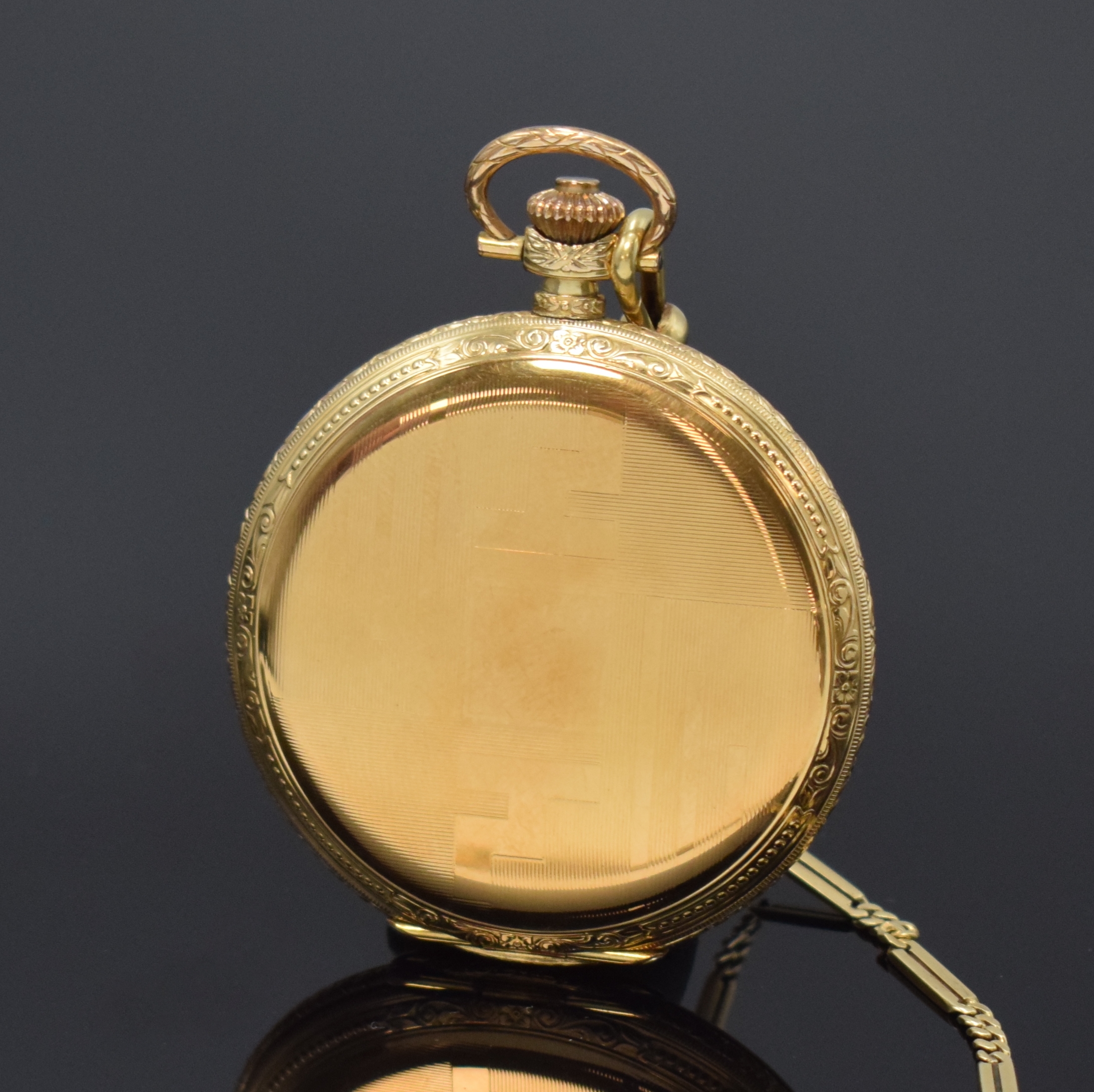 Detail b: Taschenuhrkette in GG 585/000 an vergoldeter Tissot Savonette, Kette Gew. ca. 13g, L. ca. 47 cm, Savonette Schweiz um 1930, Geh. guill. und grav., ...