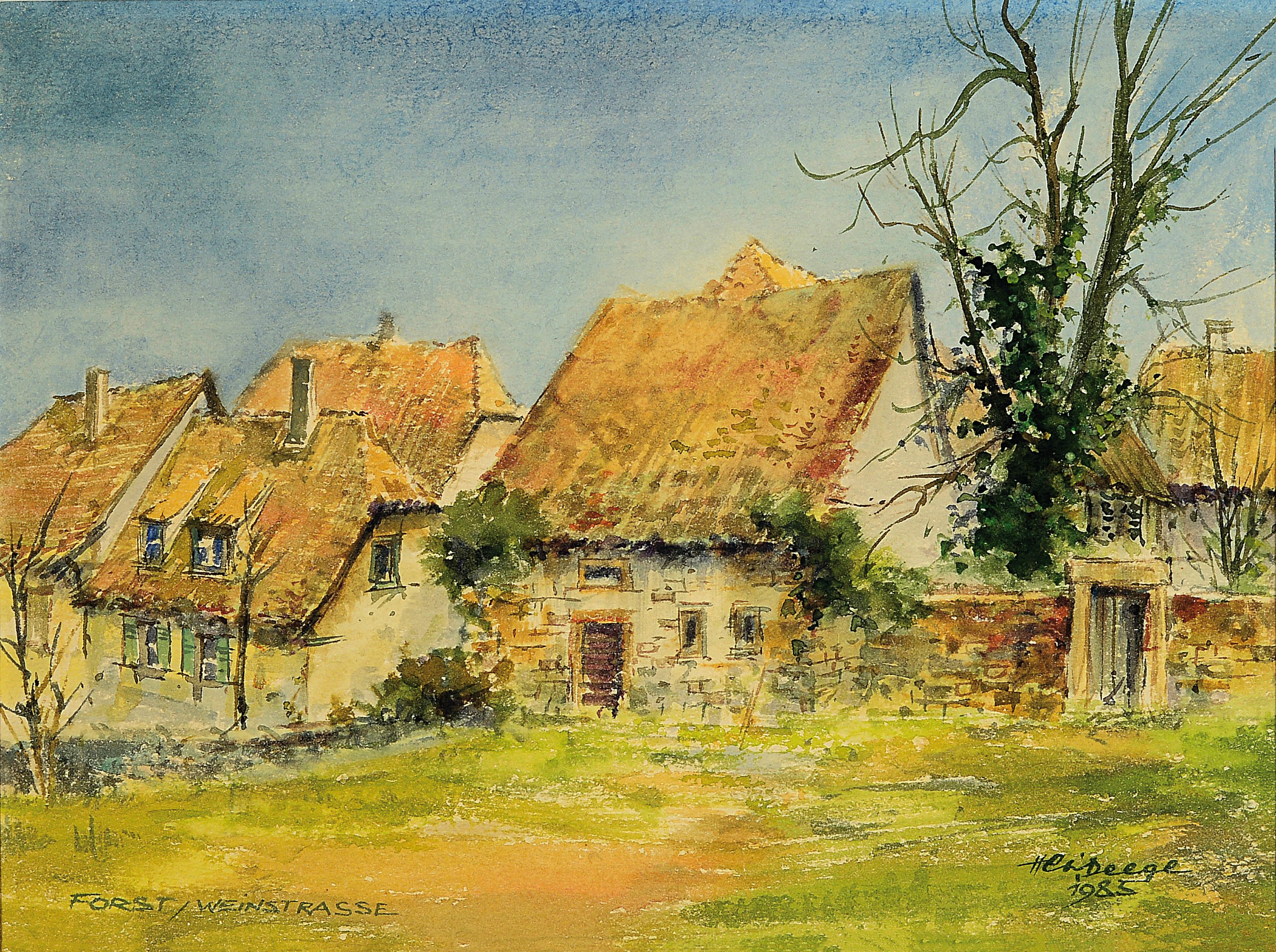Detail a: Heiner Deege, 1920-2007 Haßloch, 2 Aquarelle: 1) Burg Winzingen Neustadt Weinstraße-Haardt, sign. und dat. 1990, ca. 37x60cm, PP, u.Gl., R. ca. ...
