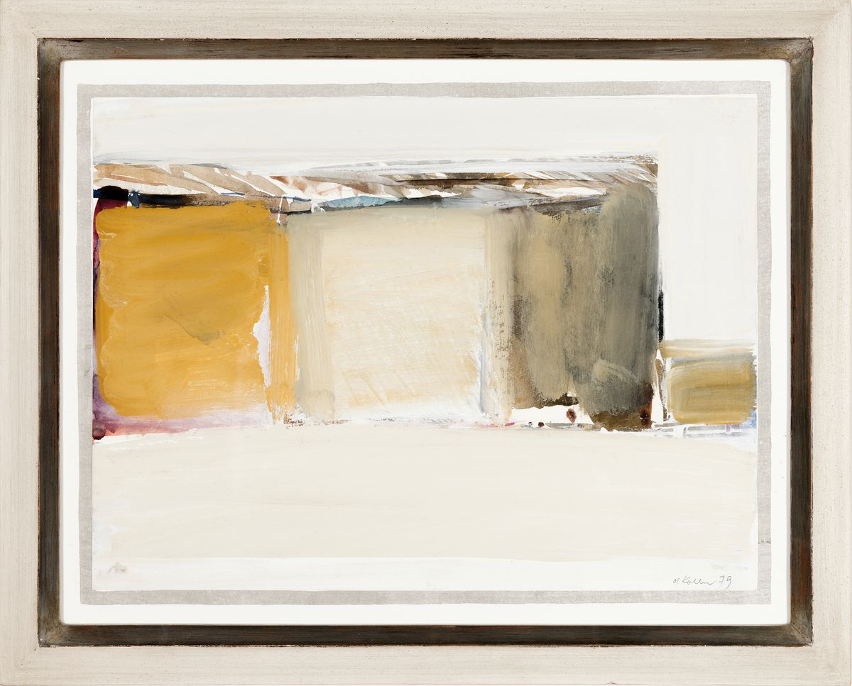 Detail k: Oskar Koller, 1925 Erlangen-2004 Fürth, Aquarell, abstrahierte Landschaft, drei gegeneinander abgesetzte Farbquader, rechts unten signiert und ...
