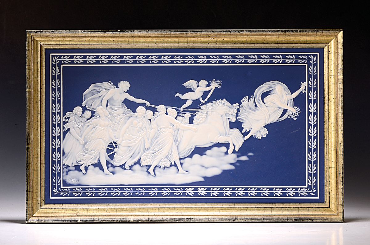 Porzellanplatte/Wandplatte, Villeroy & Boch, "Aurora", 1978, Die Göttin der Morgenröte mit ihrem Gefolge, Porzellan, lim. Auflage 5000, ...