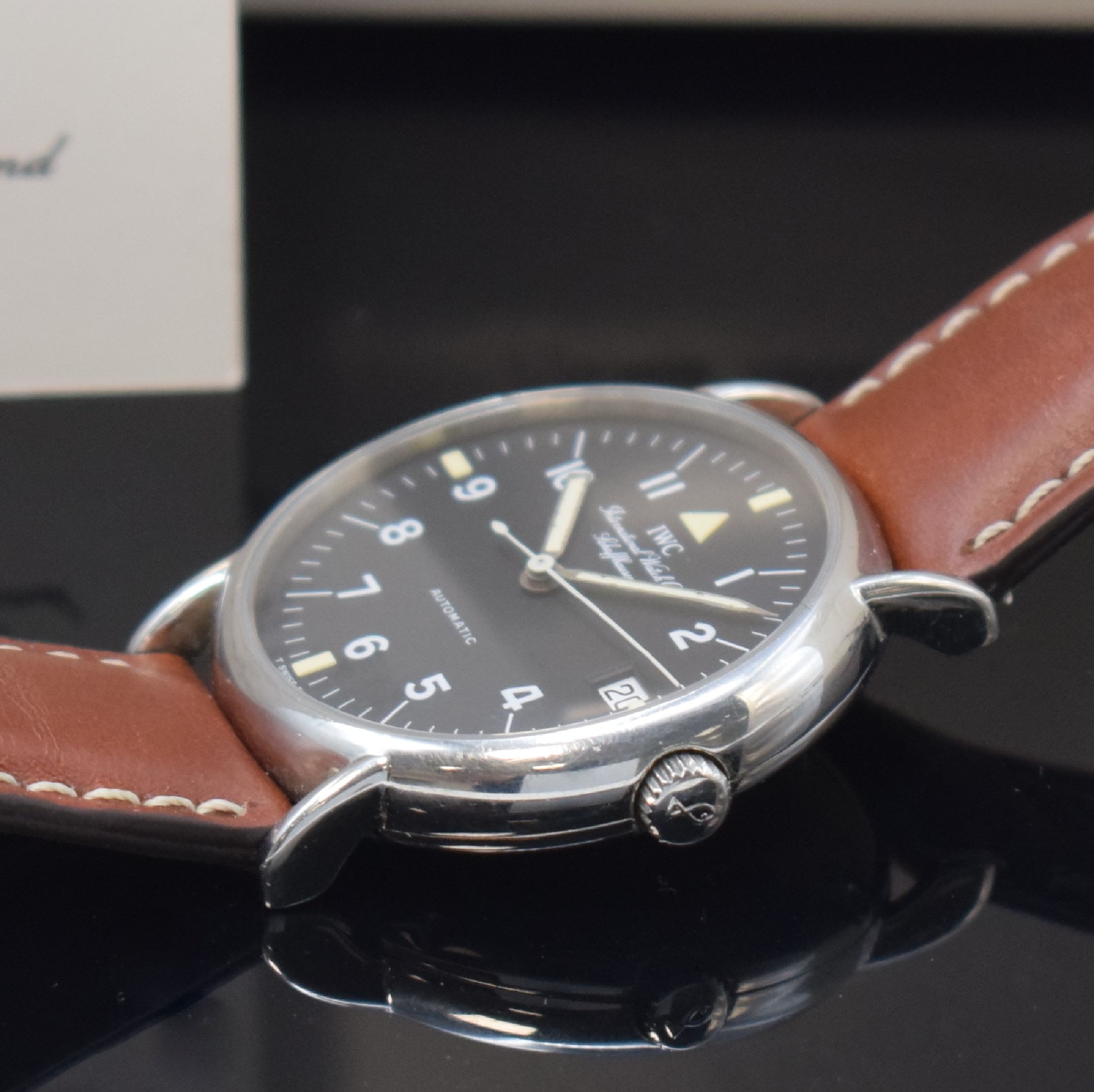 Detail c: IWC Portofino Herrenarmbanduhr Referenz 3513- 026, Schweiz verk. lt. beil. Pap. 09/1991, Automatik, Edelstahlgeh., Boden 4-fach verschr., Lederband ...