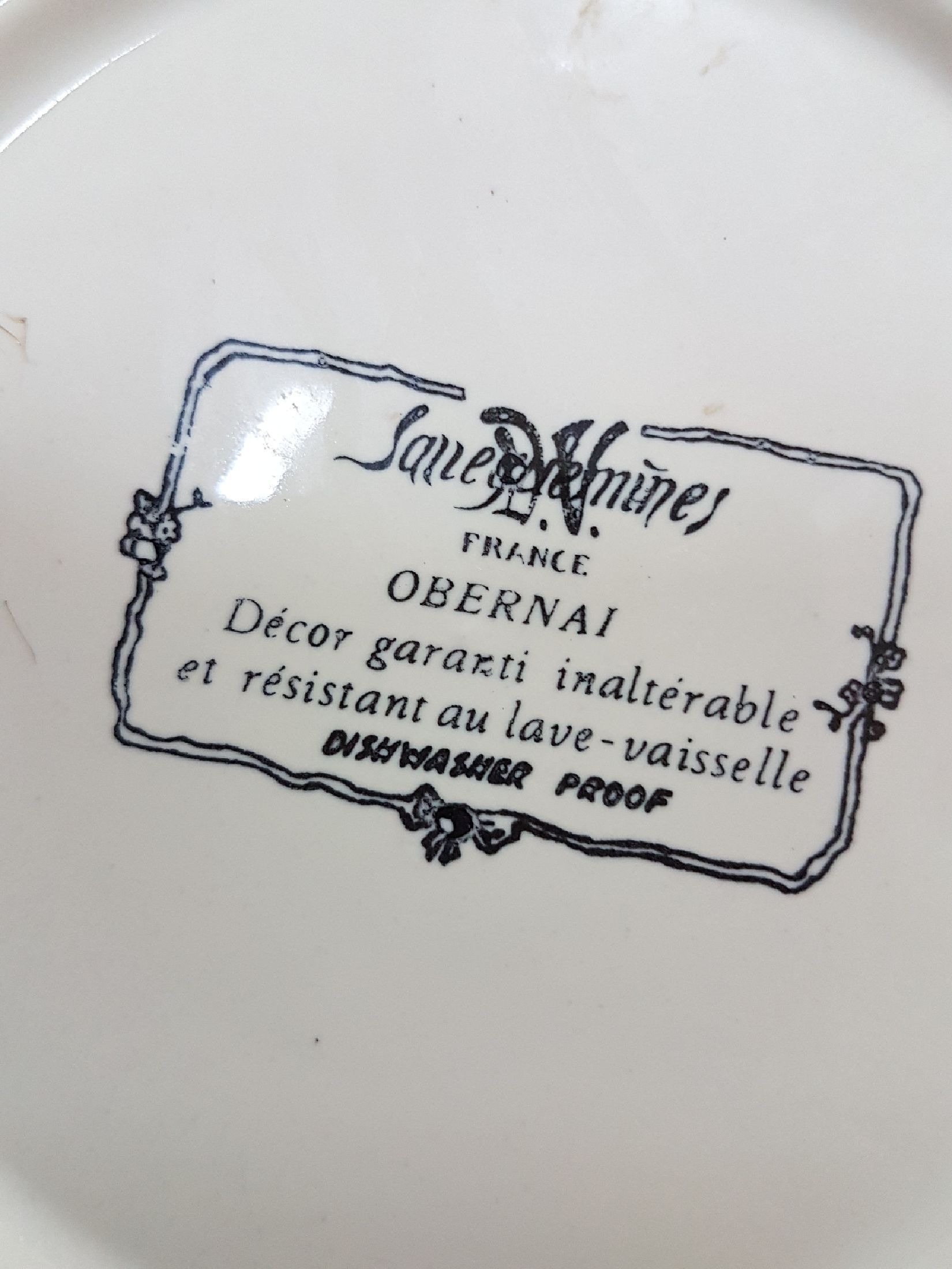 Detail l: Tafelservice, Sarreguemines, France, Modell Obernai, komplett für 6 Personen mit Zubehör, 6 Menueteller, 6 Suppenteller, 6 Dessertteller, 2 kl. ...