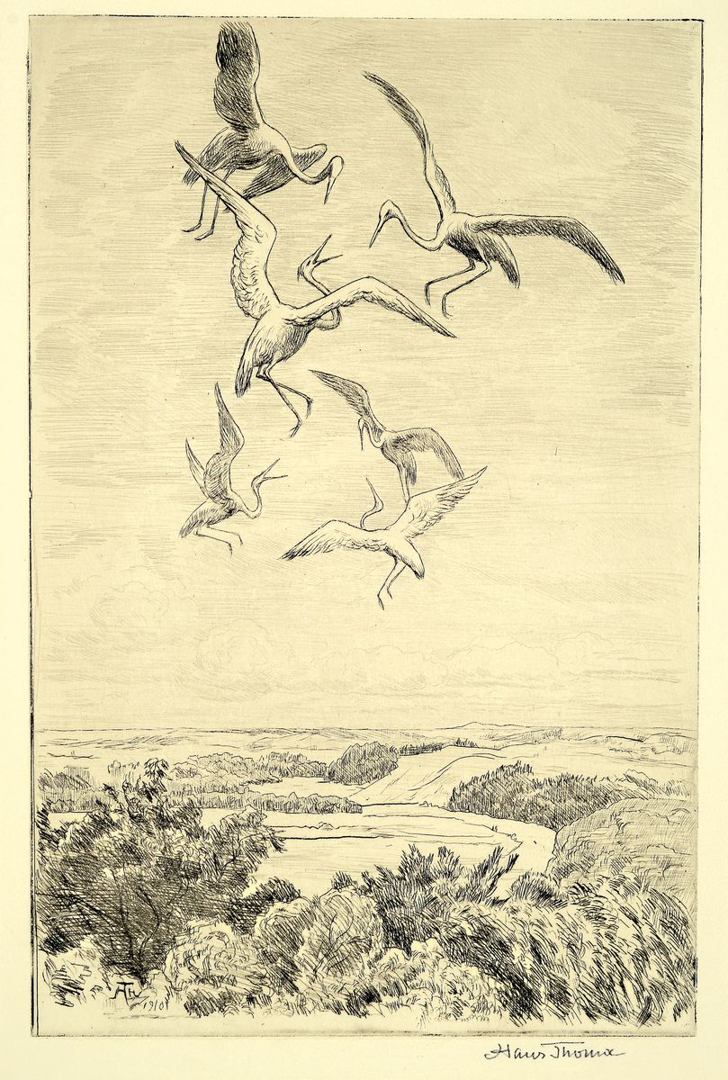 Hans Thoma, 1839 Bernau-1924 Karlsruhe, 2 Radierungen: Wonne des Fliegens (Luftreigen) von 1910, handsigniert, ca. 29x19cm; Ritt zur Gralsburg, von ...
