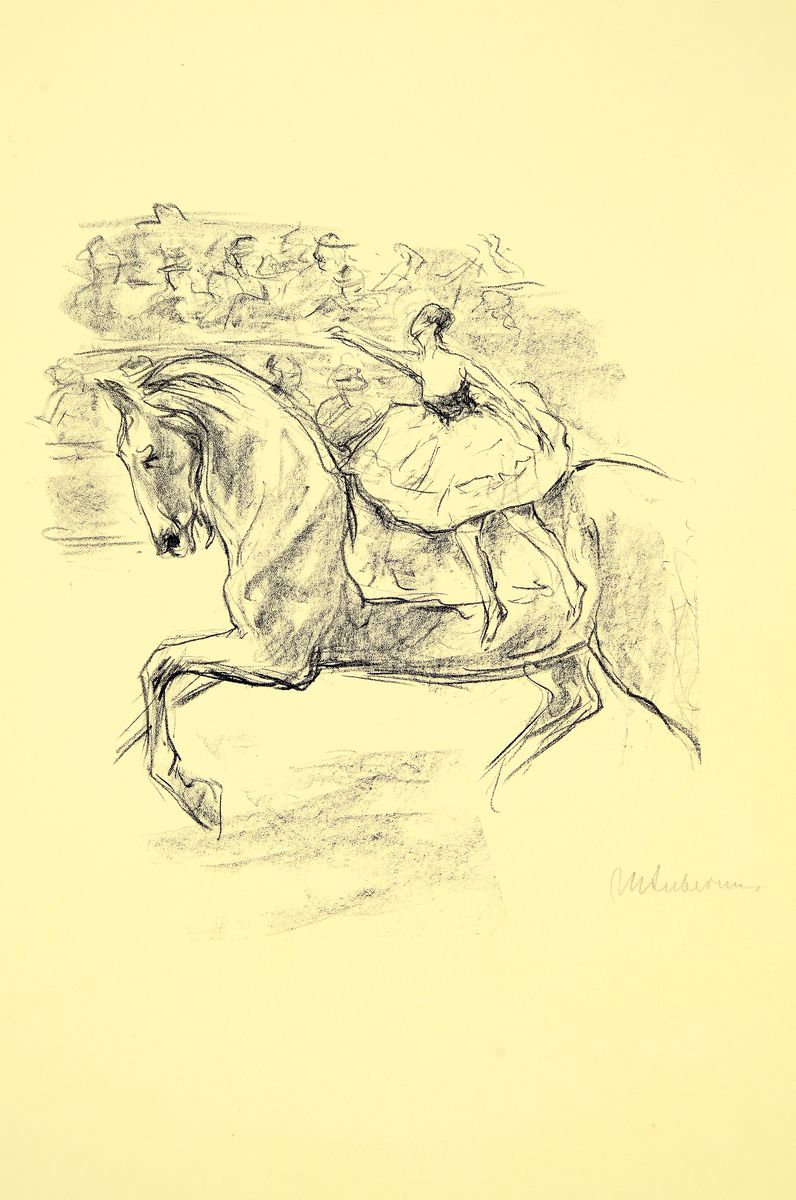 Max Liebermann, 1847-1935 Berlin, Die Kunstreiterin, Lithographie, um 1920, handsigniert, leicht wellig, ca. 30x27cm, Blattgr. ca. 56x39cm