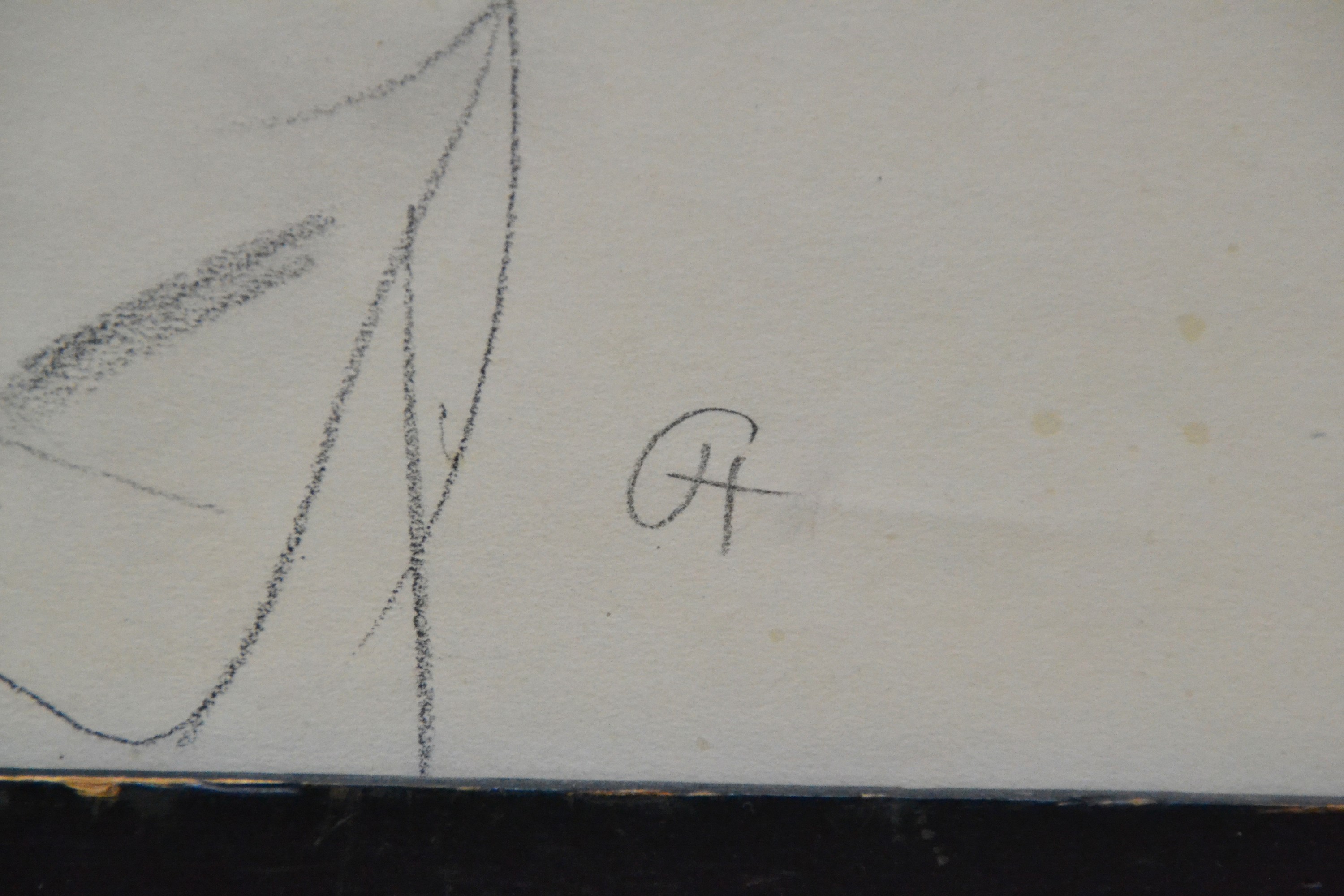 Detail c: Carl Hofer, 1878 Karlsruhe-1955 Berlin, Frau mit Laute, Bleistiftzeichnung auf Papier, leicht gebräunt und fleckig, monogr. CH, auf der Rückseite ...