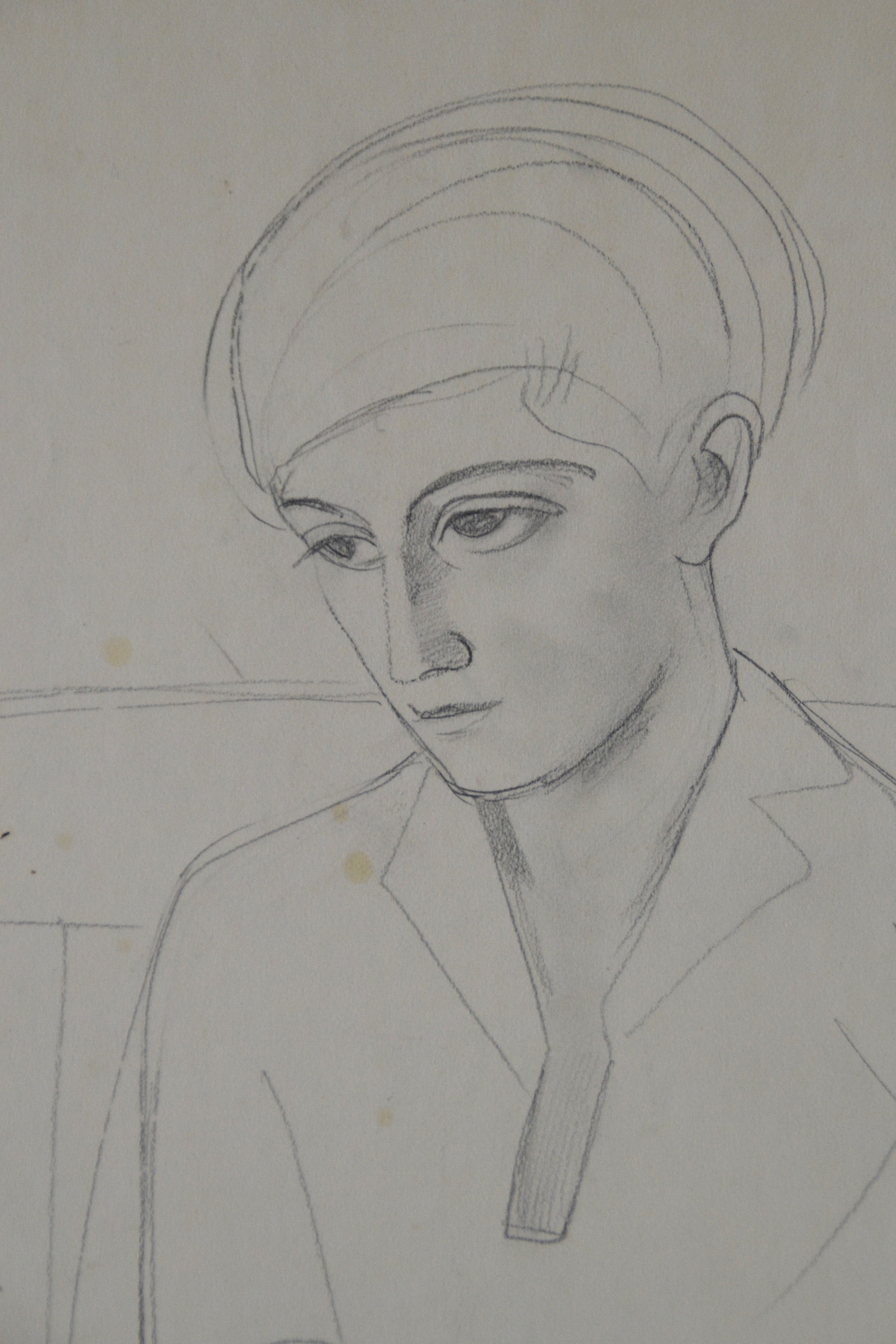 Detail e: Carl Hofer, 1878 Karlsruhe-1955 Berlin, Frau mit Laute, Bleistiftzeichnung auf Papier, leicht gebräunt und fleckig, monogr. CH, auf der Rückseite ...