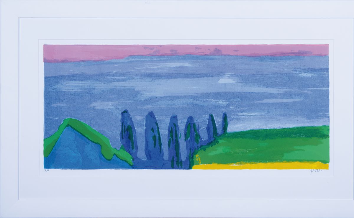 Detail k: Amos Yaskil, geb. 1935 Haifa, 2 Farbsiebdrucke mit Landschaftsdarstellungen, beide rechts unten sign., beide bez. a.p., je ca. 27x61cm, PP, u.Gl., R. ...