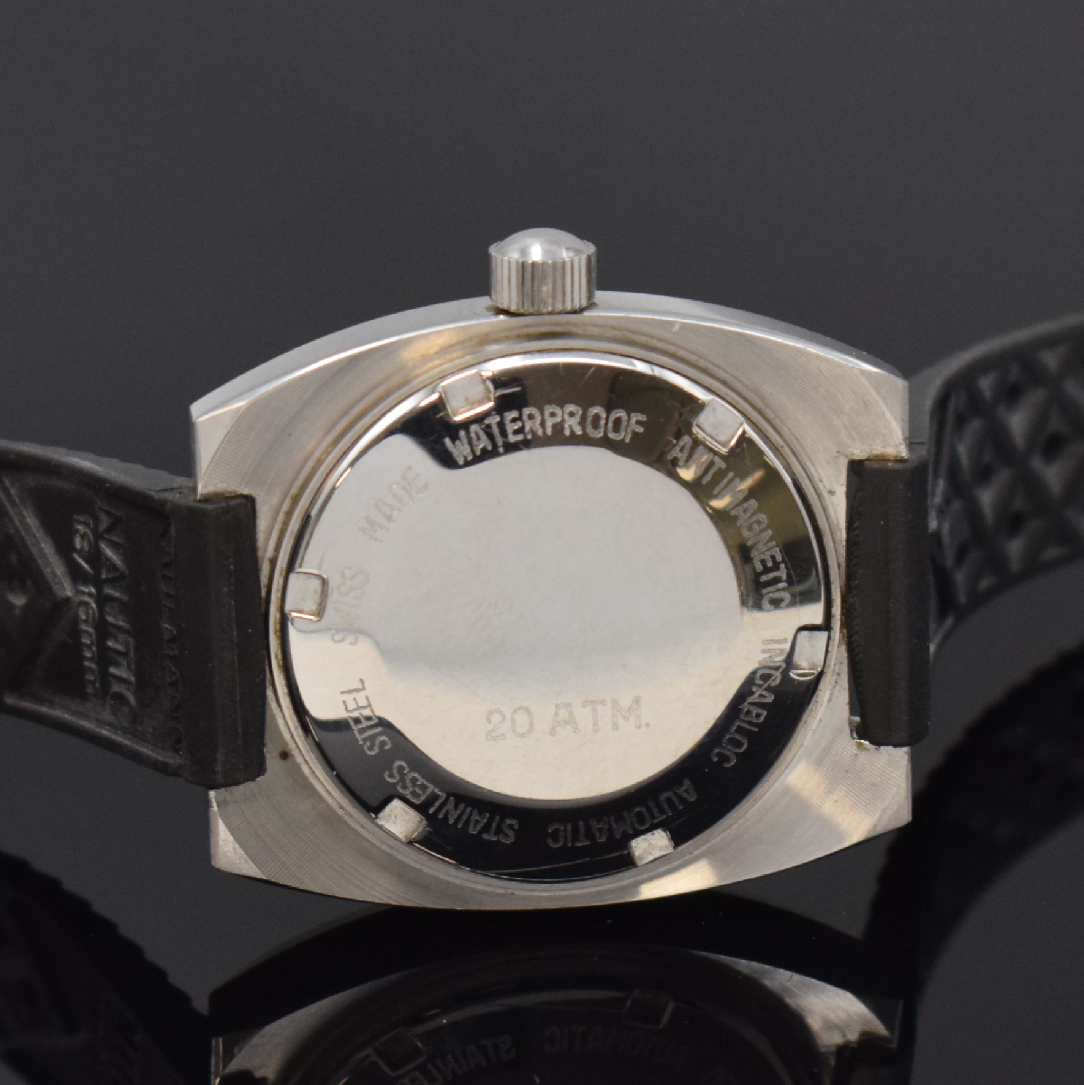 Detail c: SABINA Herrenarmbanduhr im Taucherdesign, Schweiz um 1970, Automatik, Edelstahlgeh. inkl. Nautic-Band, Boden und Krone verschr., Lünette m. ...