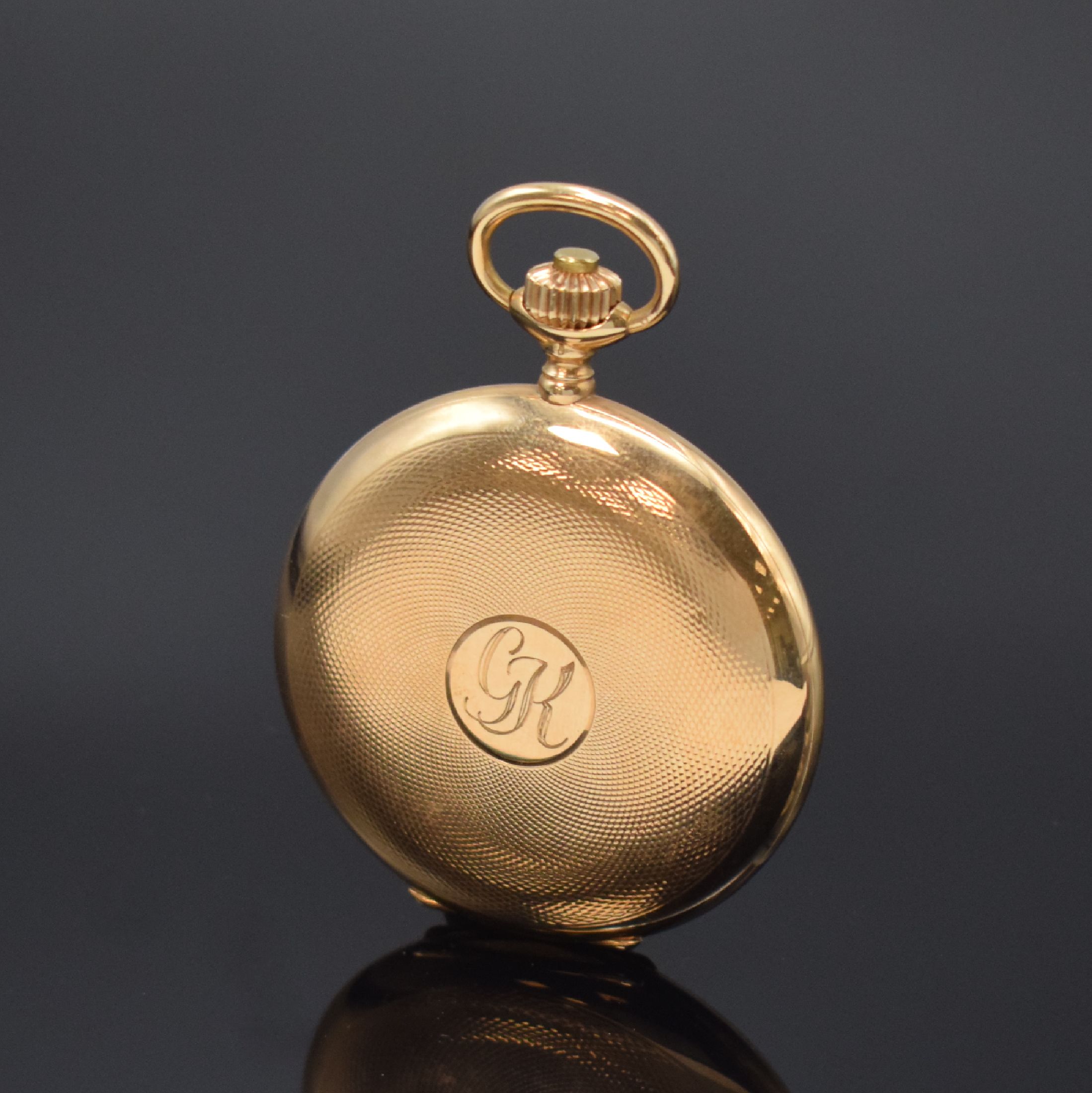 Detail b: LONGINES Herrensavonette in RoseG 585/000, Schweiz um 1920, guill. 2-Deckel Goldgeh. l. dell., Sprungdeckel m. Schmuckmonogramm GK, verg. Cuv. m. ...