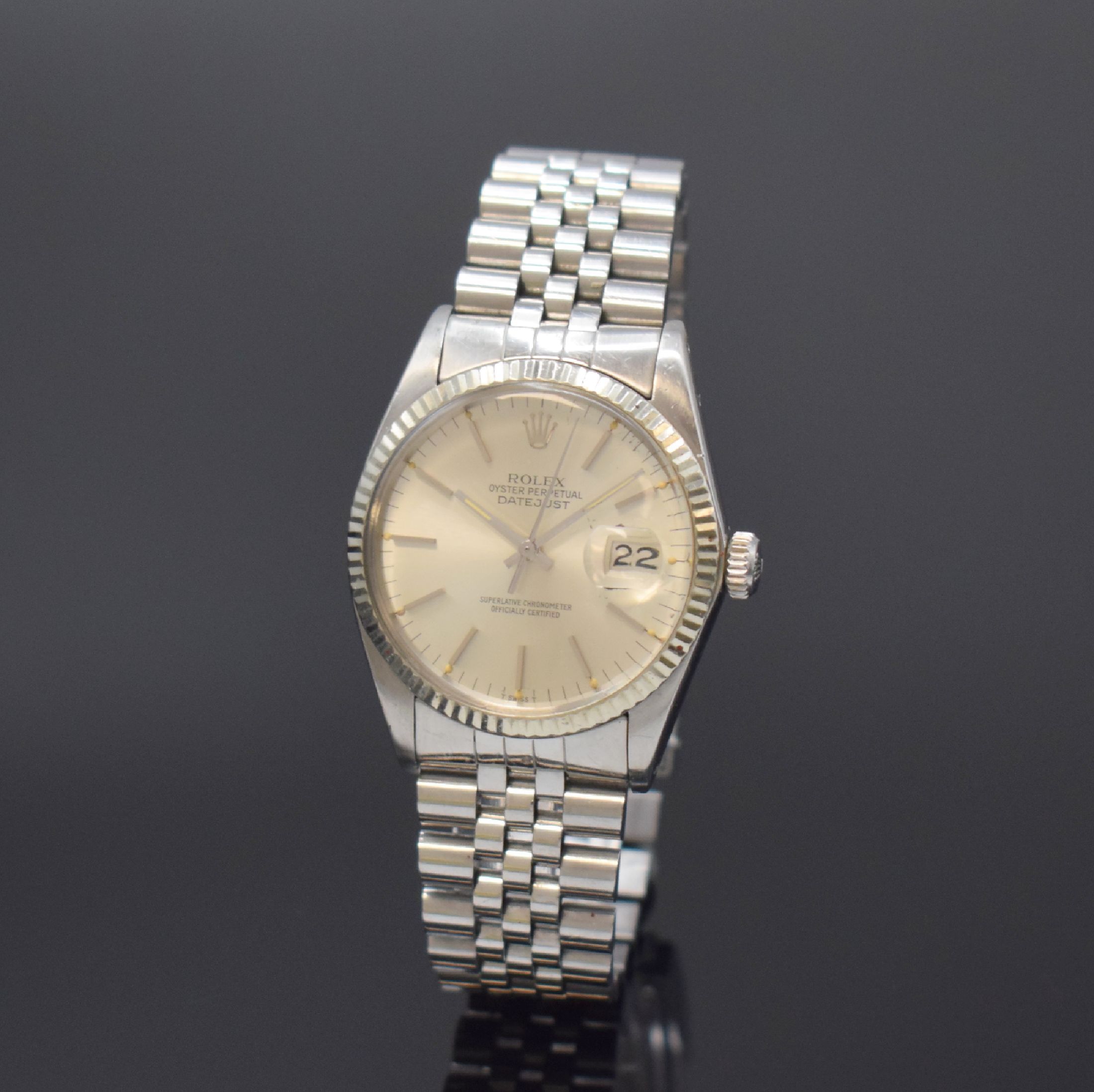 ROLEX Herrenarmbanduhr Oyster Perpetual Datejust Referenz 16014, Automatik, Schweiz um 1980, Chronometer der Superlative in Edelstahl inkl. ...