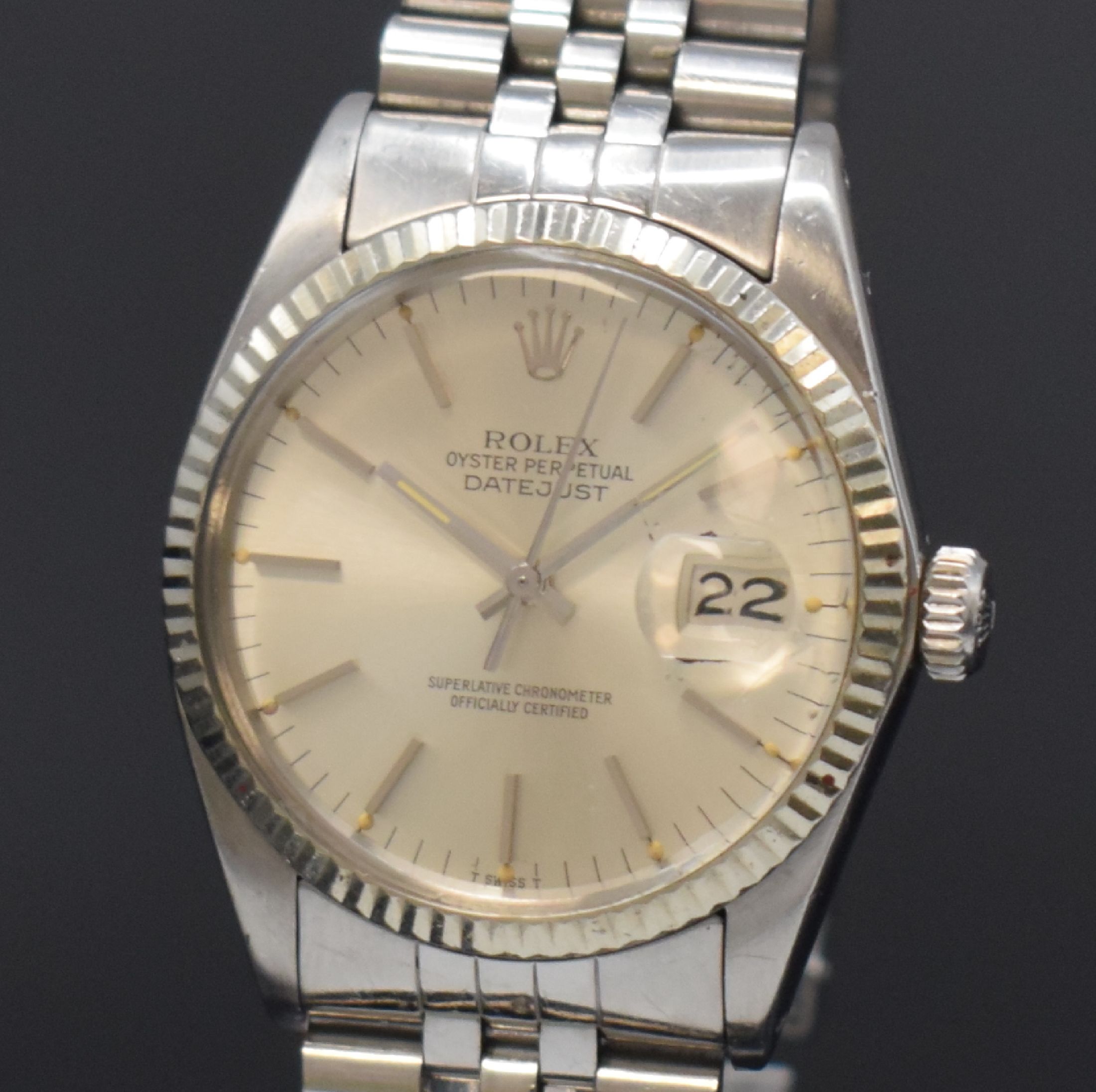 Detail a: ROLEX Herrenarmbanduhr Oyster Perpetual Datejust Referenz 16014, Automatik, Schweiz um 1980, Chronometer der Superlative in Edelstahl inkl. ...