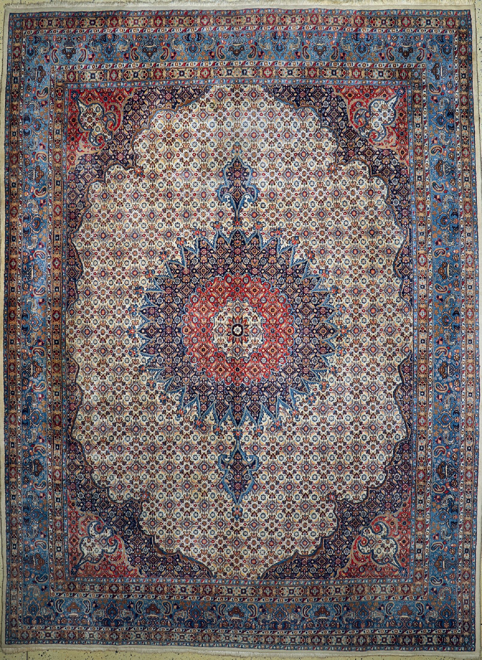 Mud, Persien, ca. 50 Jahre, Wolle auf Baumwolle, ca. 403 x 297 cm, Reinigungsbedürftig, EHZ: 2