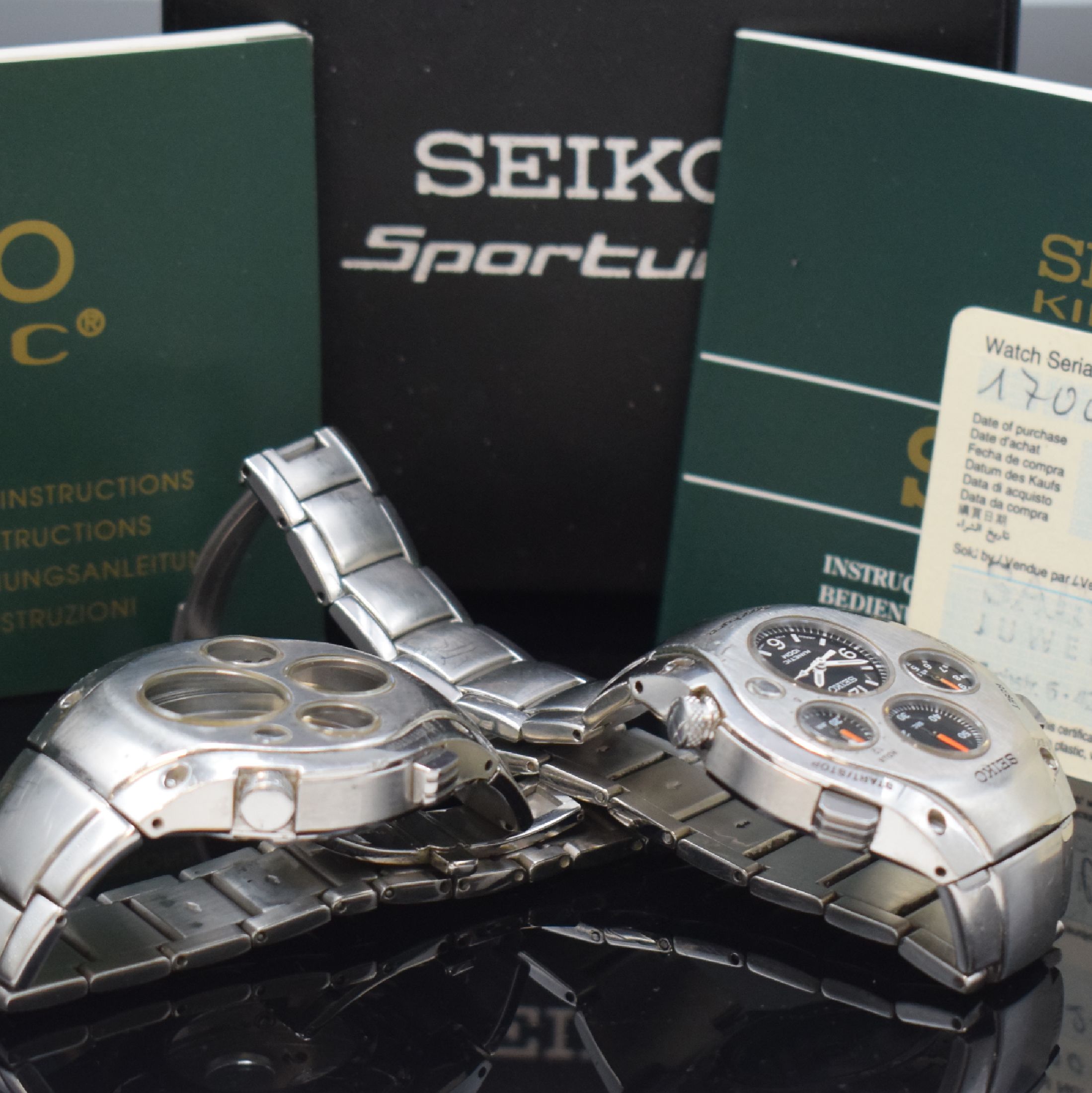 Detail c: SEIKO Kinetic SPORTURA Herrenarmbanduhr mit Chronograph Referenz 9T82-0450, mit Automatik-Generatorprinzip, massiv Edelstahlgeh. inkl. Gliederband ...