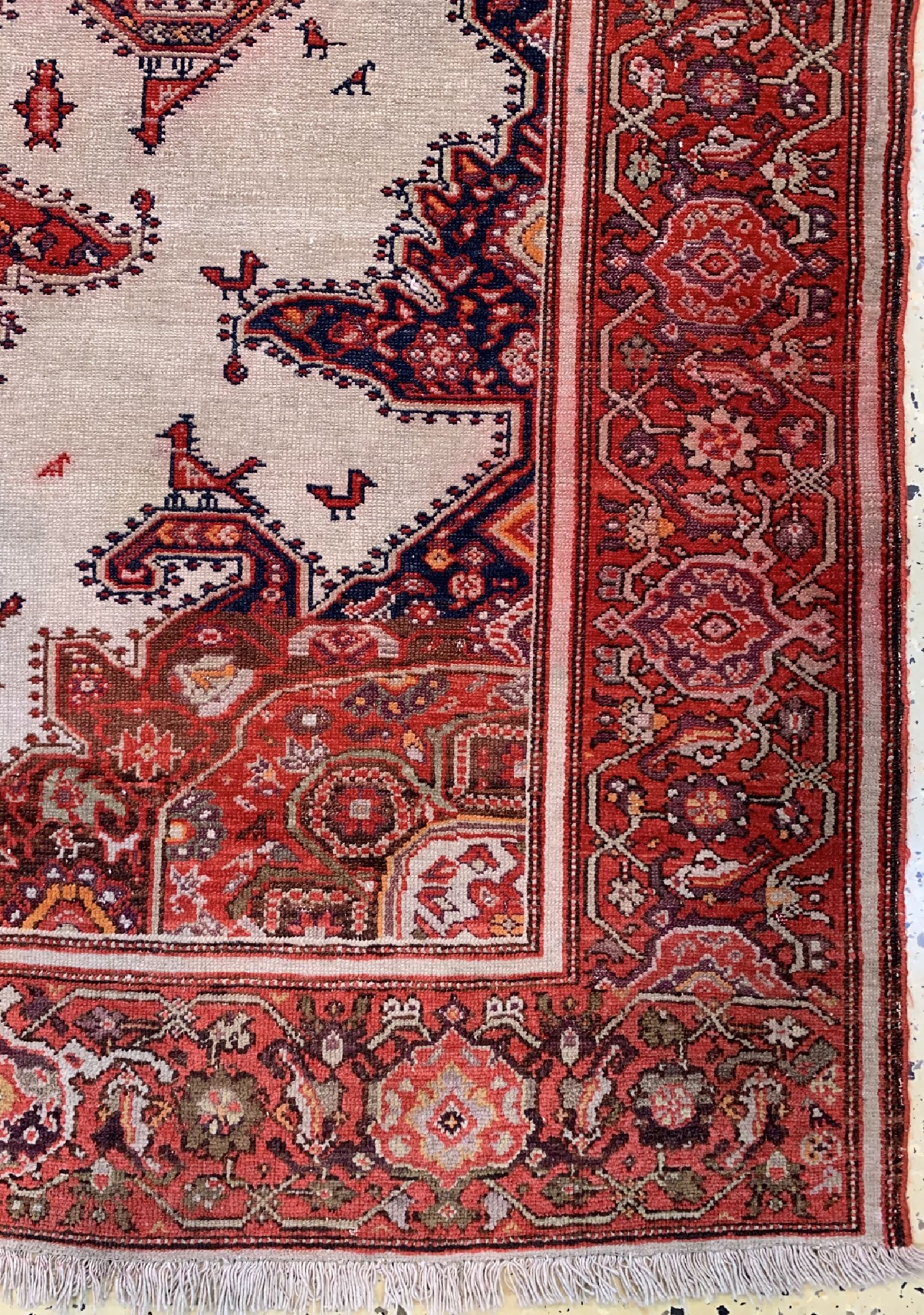 Detail a: Antiker Malayer, Persien, 19.Jhd, Wolle aufBaumwolle, ca. 200 x 137 cm, minimal verkürzt,EHZ: 2-3