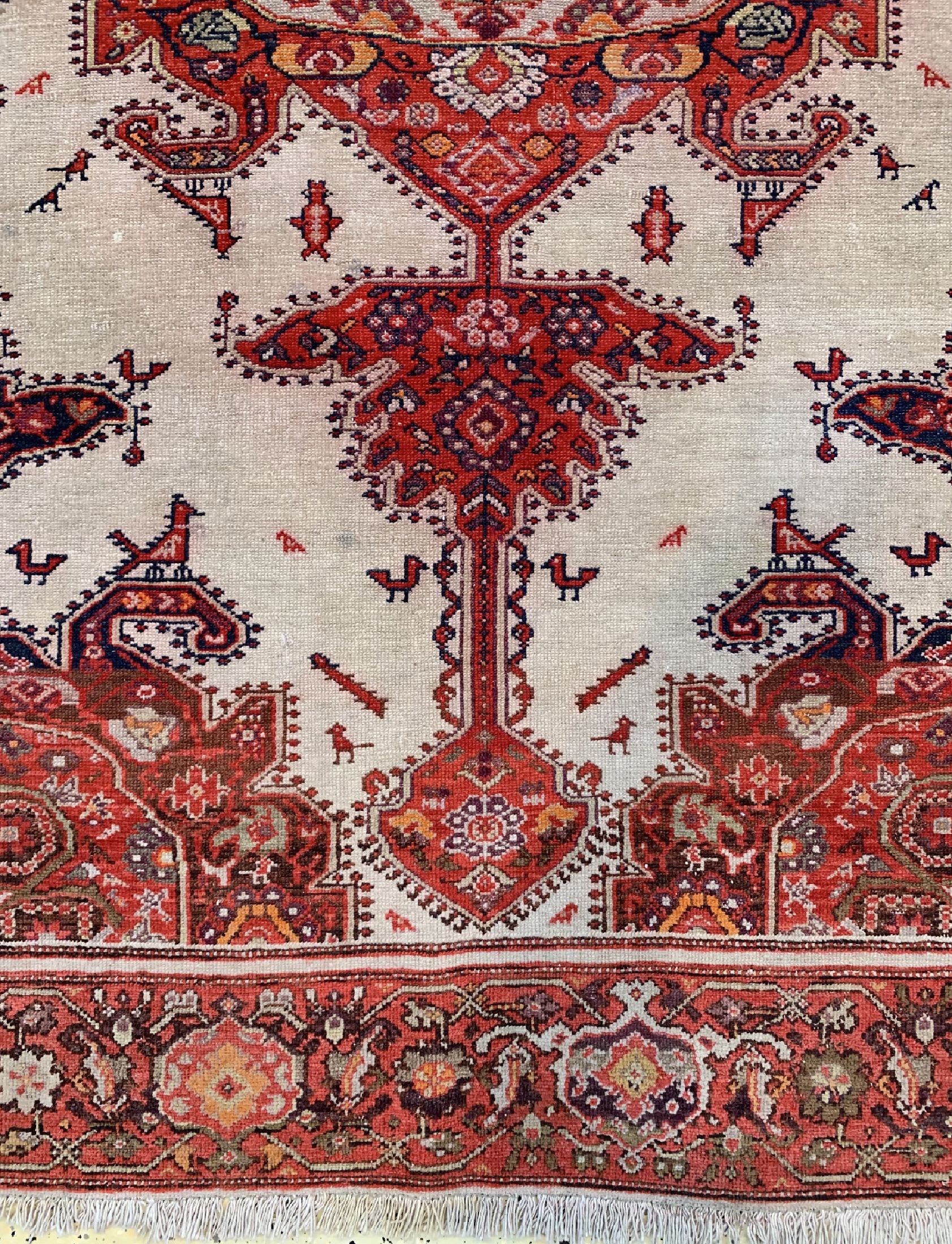Detail b: Antiker Malayer, Persien, 19.Jhd, Wolle aufBaumwolle, ca. 200 x 137 cm, minimal verkürzt,EHZ: 2-3