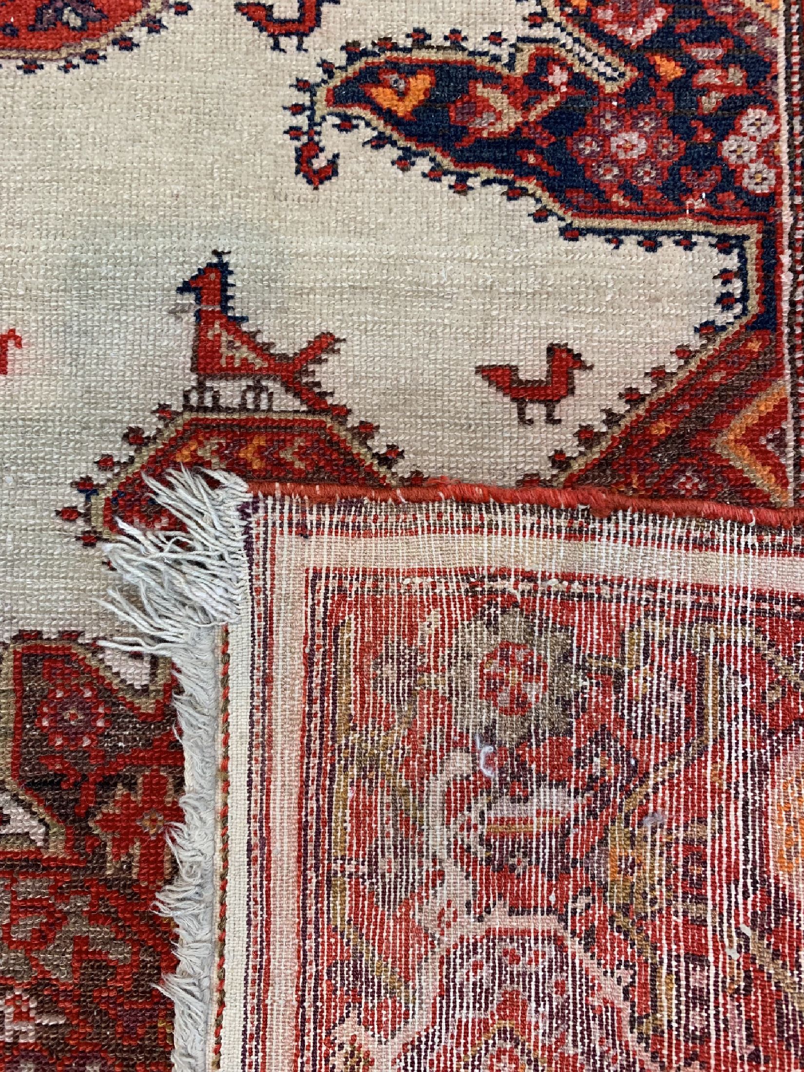 Detail e: Antiker Malayer, Persien, 19.Jhd, Wolle aufBaumwolle, ca. 200 x 137 cm, minimal verkürzt,EHZ: 2-3
