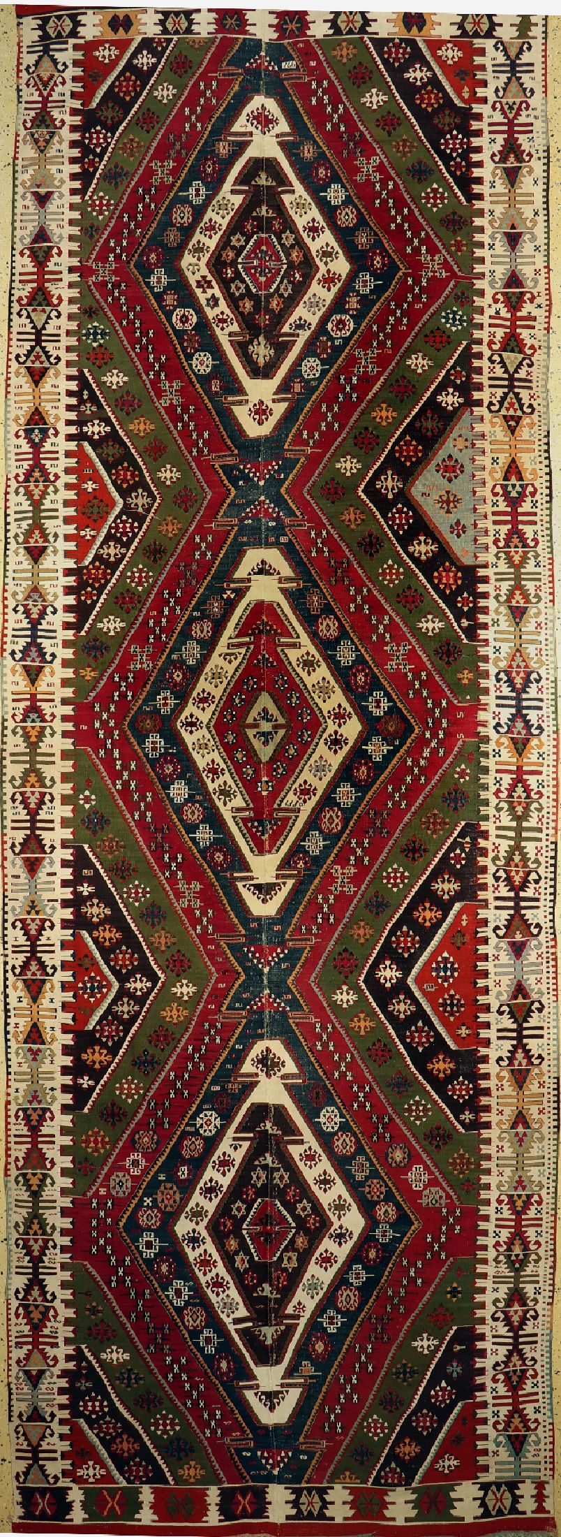 Aydin Kelim antik, Türkei, um 1900, Wolle auf Wolle, ca. 465 x 165 cm, EHZ: 2