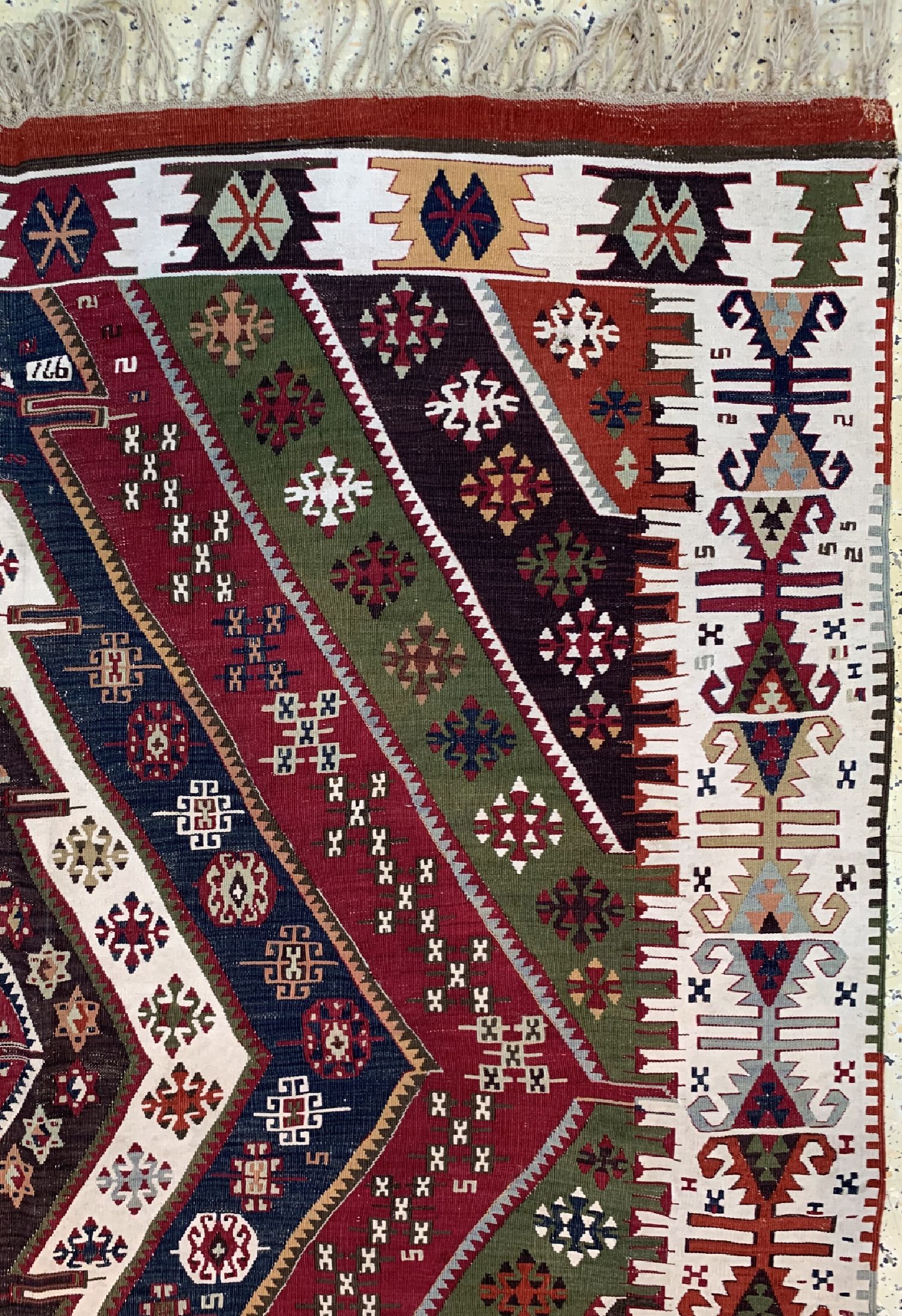 Detail d: Aydin Kelim antik, Türkei, um 1900, Wolle auf Wolle, ca. 465 x 165 cm, EHZ: 2