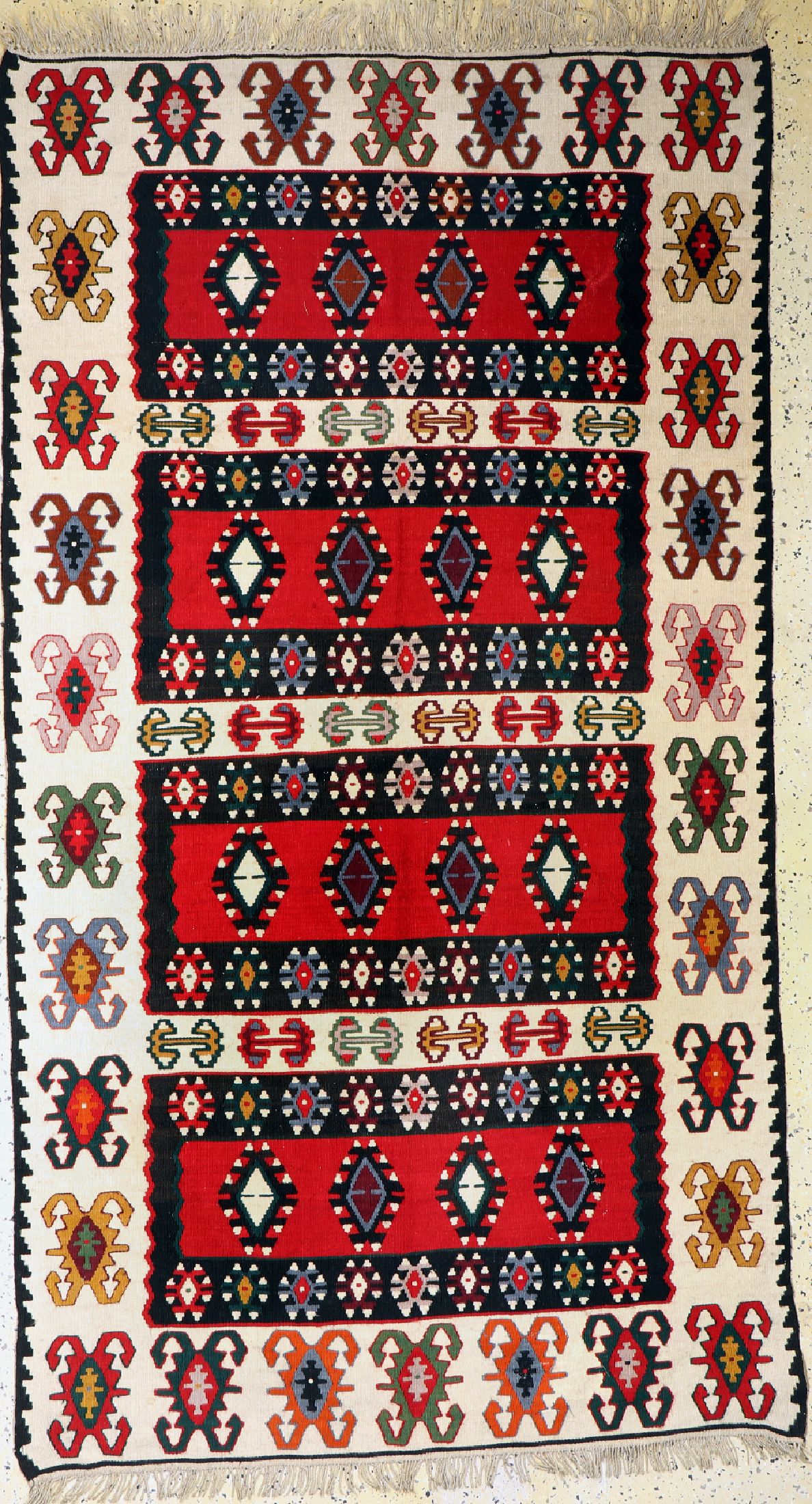 Anatol Kelim, Türkei, ca. 50 Jahre, Wolle auf Wolle, ca. 230 x 127 cm, Reinigungsbedürftig, EHZ: 1-2