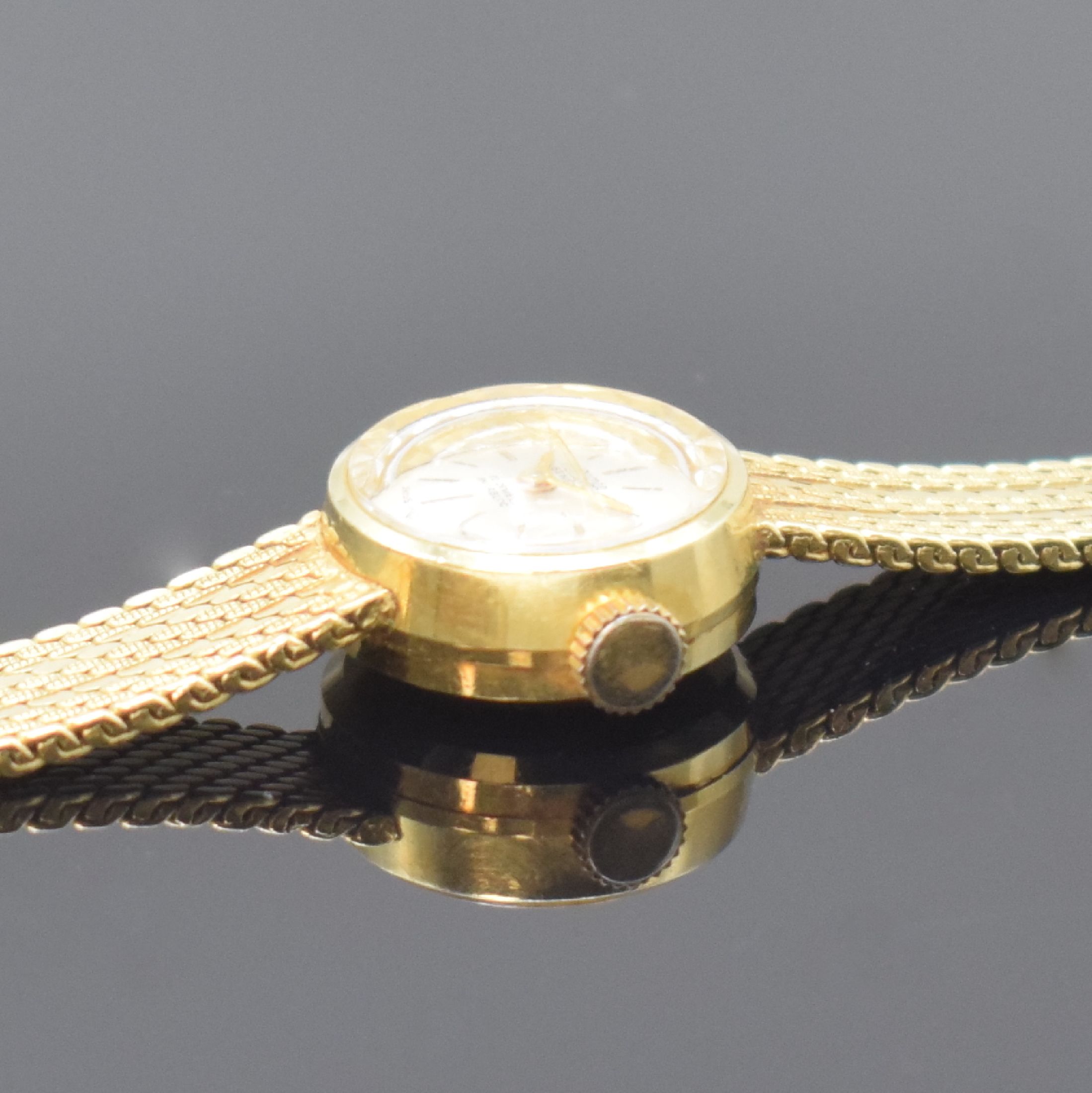 Detail c: MIRAMAR Damenarmbanduhr in GG 585/000, Schweiz 1960er Jahre, Handaufzug, Boden aufgedr., silb. Zifferbl. altersbed. l. fl., Kal. AS 1677, 17 St., D. ...