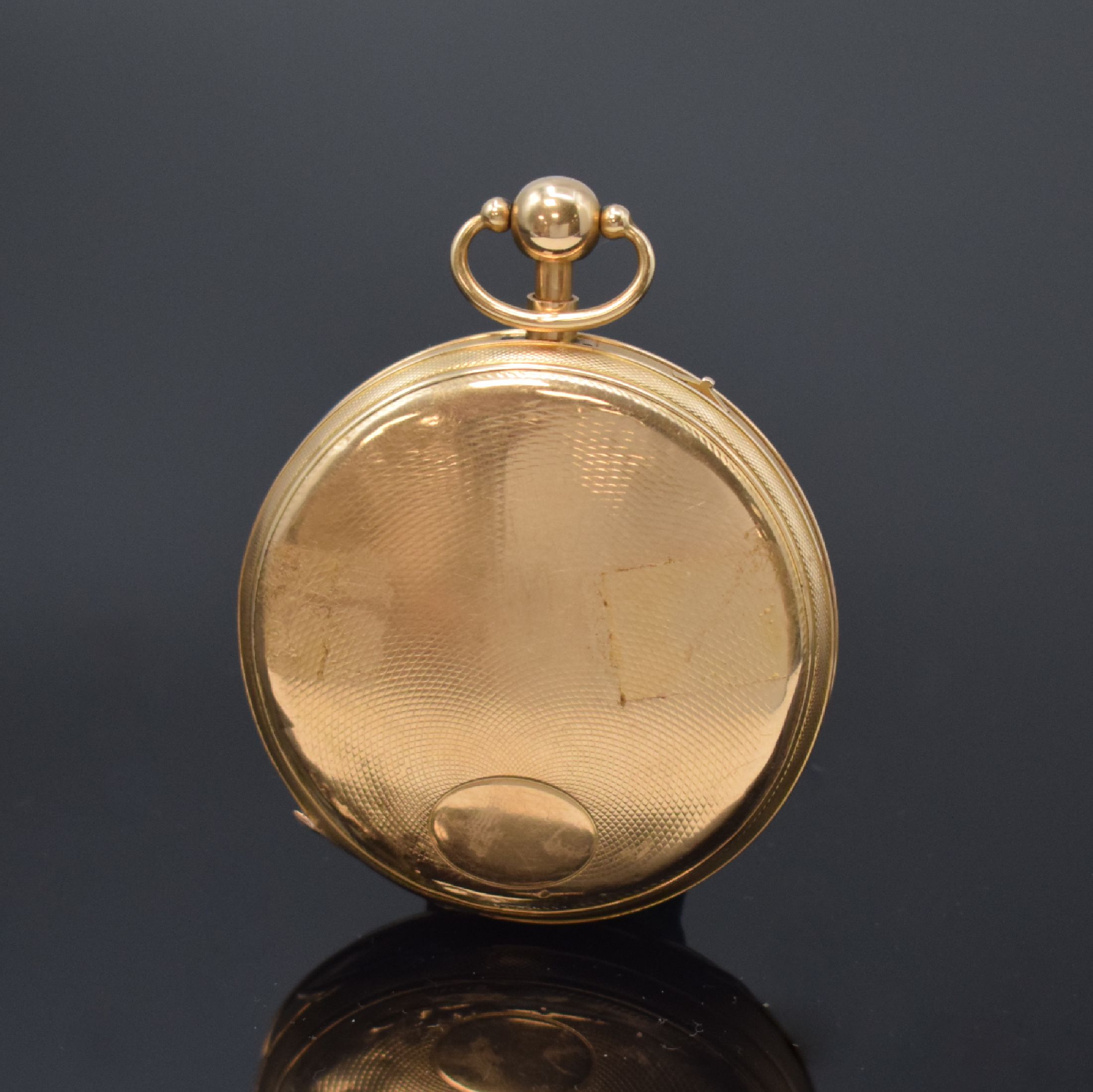 Detail b: PETER HÜBER in Elberfeld seltene deutsche Zylindertaschenuhr mit 1/4-Repetition in RG 750/000, Deutschland um 1820, Schlüsselaufzug, guill. Geh., ...