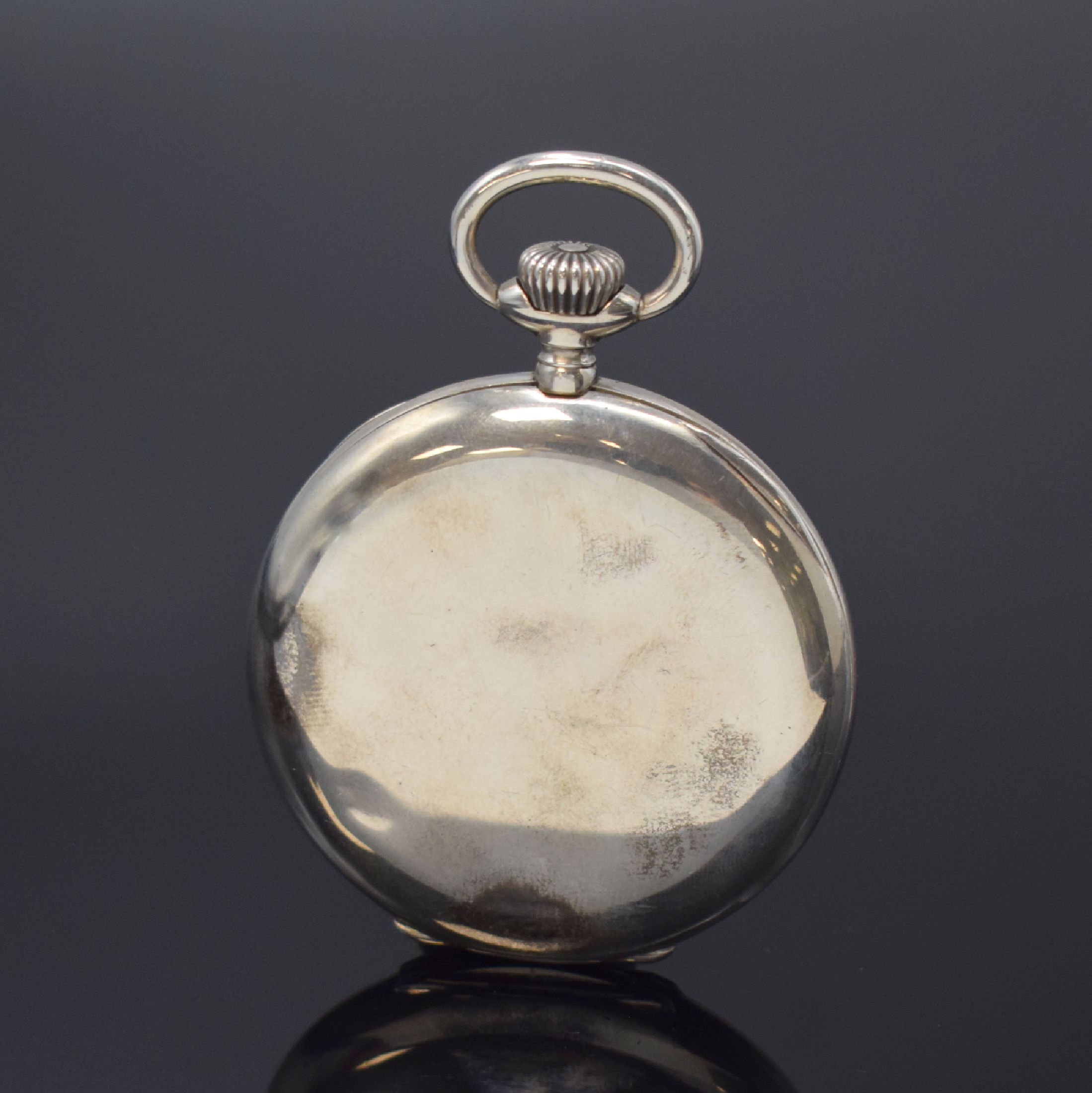 Detail a: J. ASSMANN Glashütte offene Taschenuhr in 900er Silber, Deutschland um 1915, glattes Lucia Silbergehäuse l. dell., 2-teil. ...