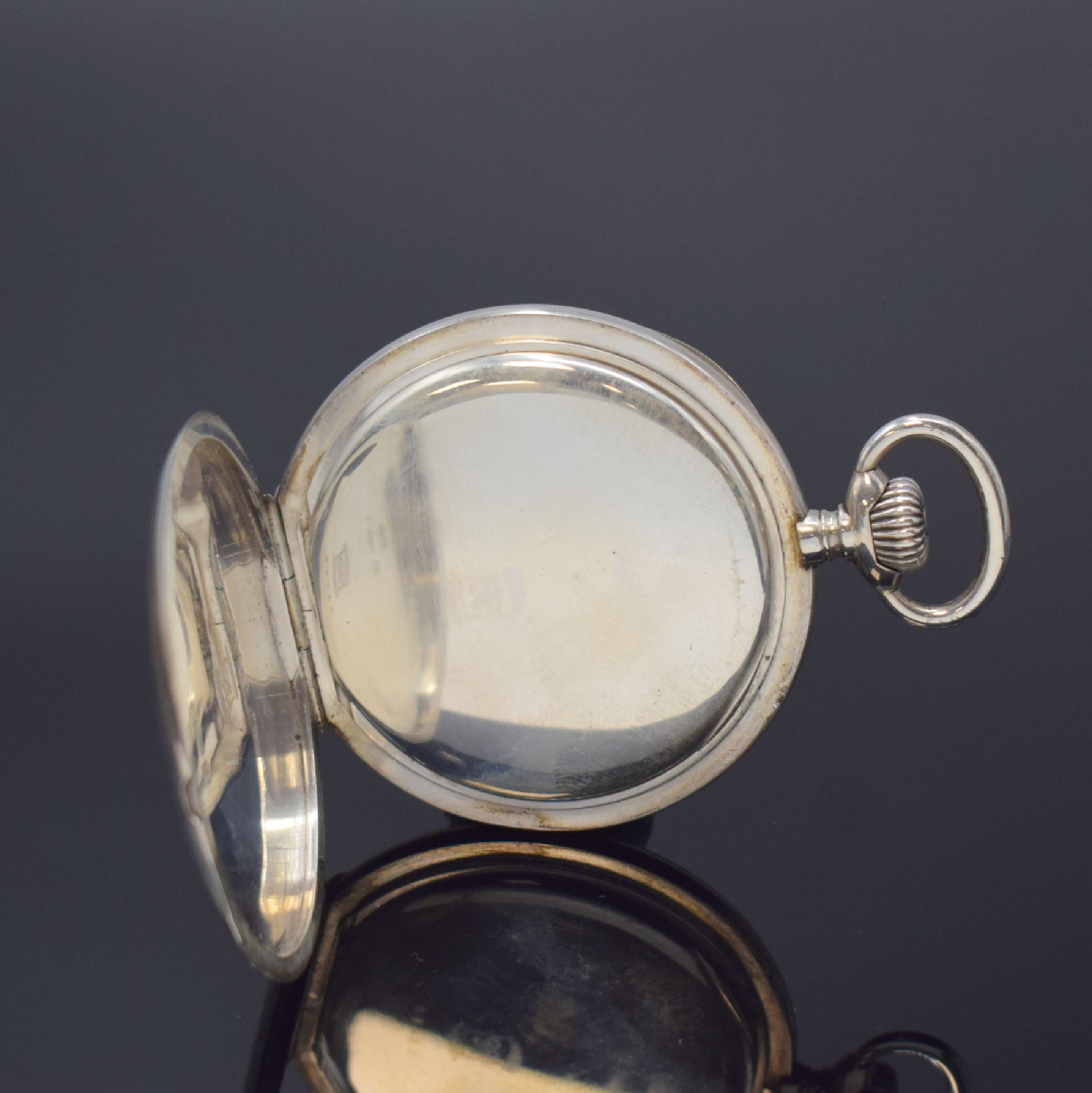 Detail c: J. ASSMANN Glashütte offene Taschenuhr in 900er Silber, Deutschland um 1915, glattes Lucia Silbergehäuse l. dell., 2-teil. ...
