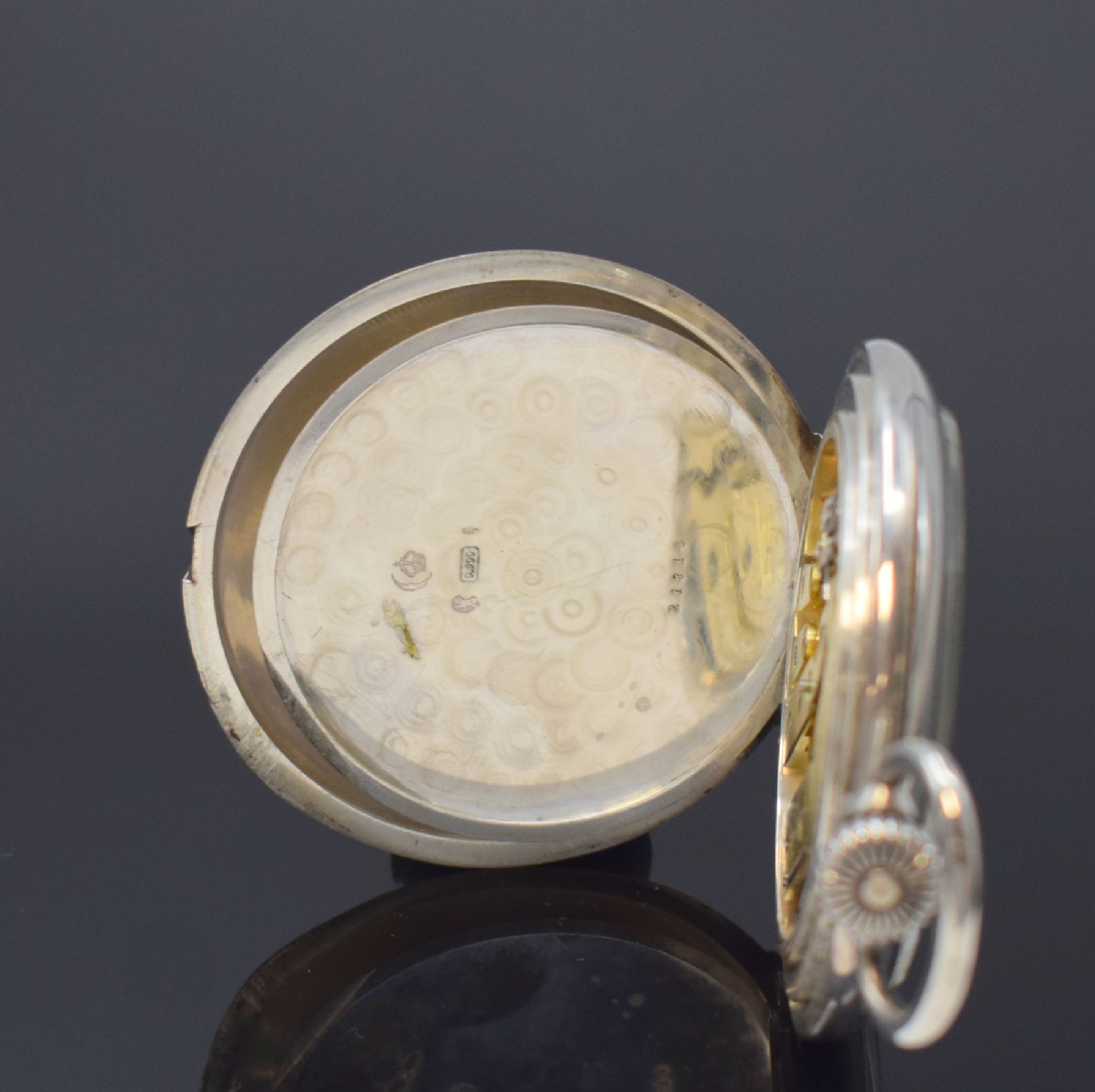 Detail d: J. ASSMANN Glashütte offene Taschenuhr in 900er Silber, Deutschland um 1915, glattes Lucia Silbergehäuse l. dell., 2-teil. ...