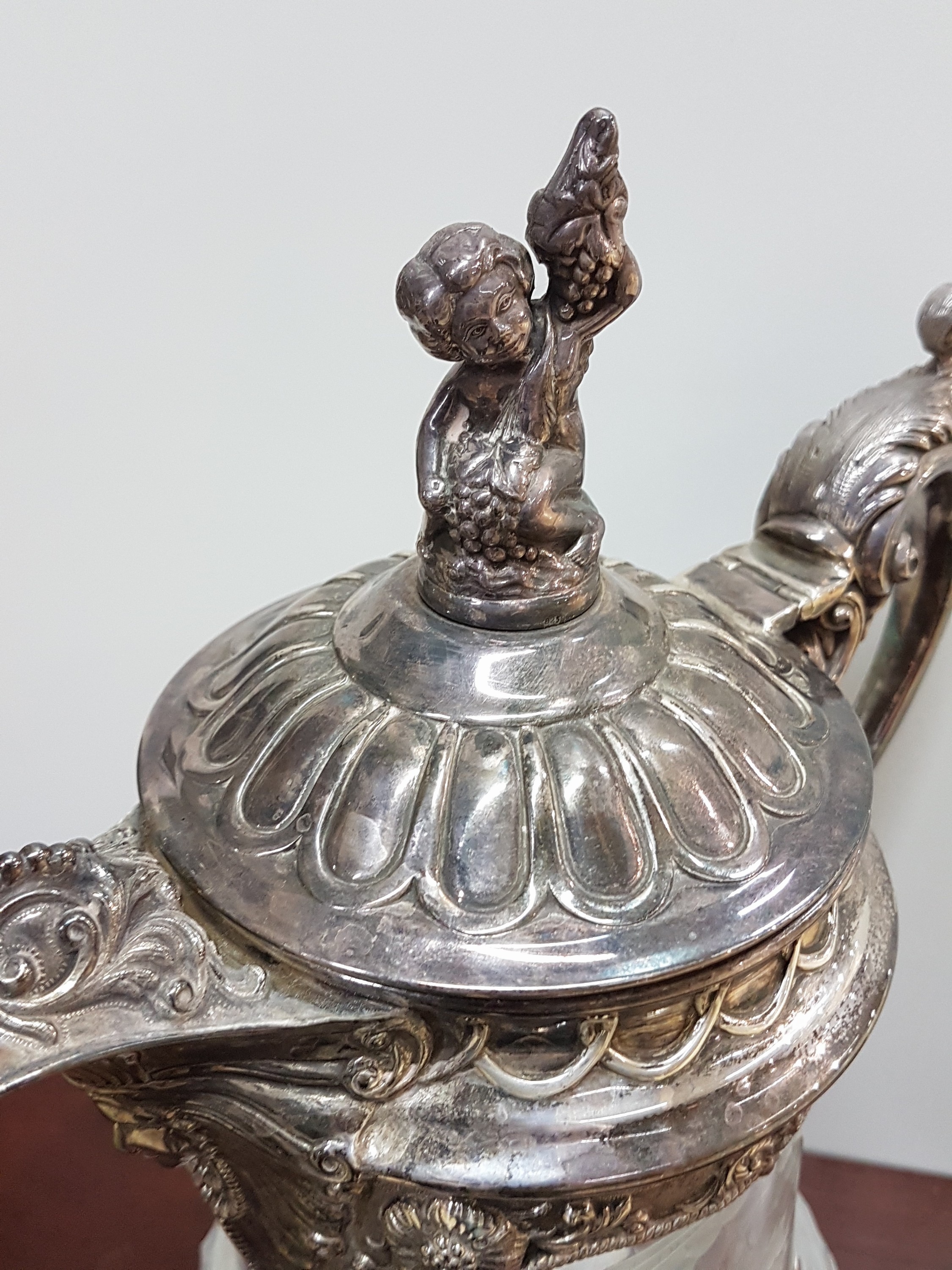 Detail f: Prunkkanne, Topazio Portugal, mit 925er Silbermontur, Kristallglaskorpus geschliffen und geschnitten, schwere Sterlingsilber- Montur im ...