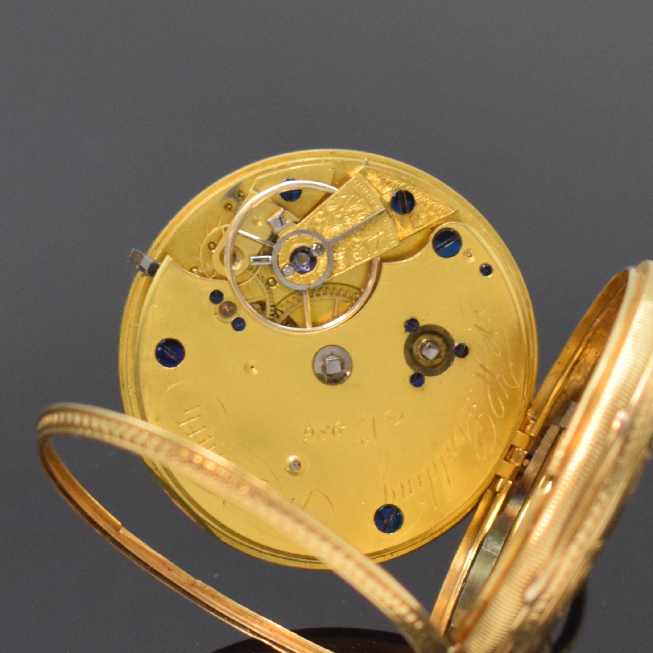 Detail f: F.H. GOULDING kleine Taschenuhr in GG 750/000, Schweiz um 1870, Geh. m. Münzrand, rücks. floral grav., Metallzifferbl. teils floral grav., röm. ...