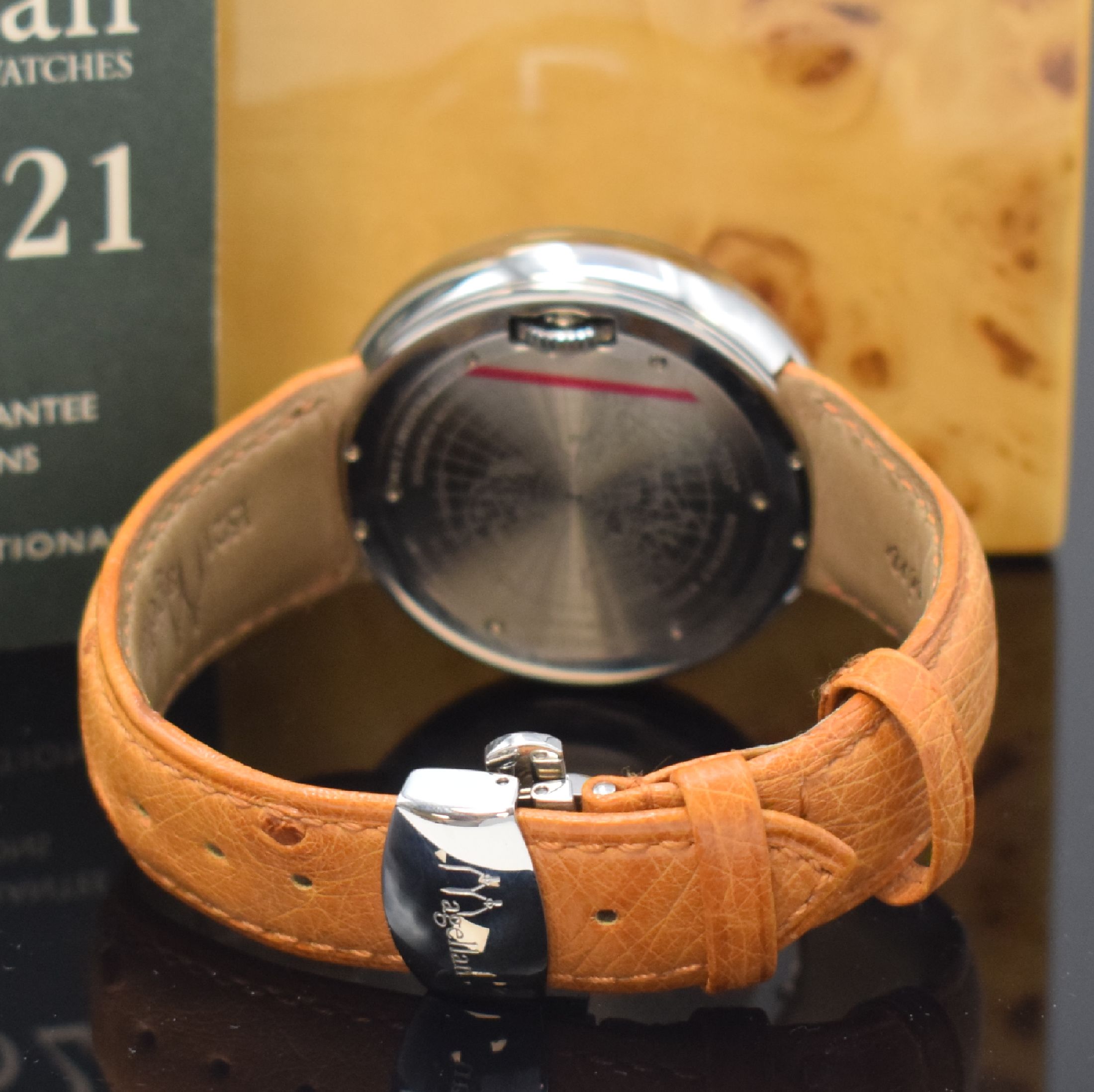 Detail c: MAGELLAN seltene Herrenarmbanduhr "1521" Northern Hemisphere, Schweiz um 2000, Automatik, Edelstahlgeh. inkl. orig. Lederband m. orig. ...