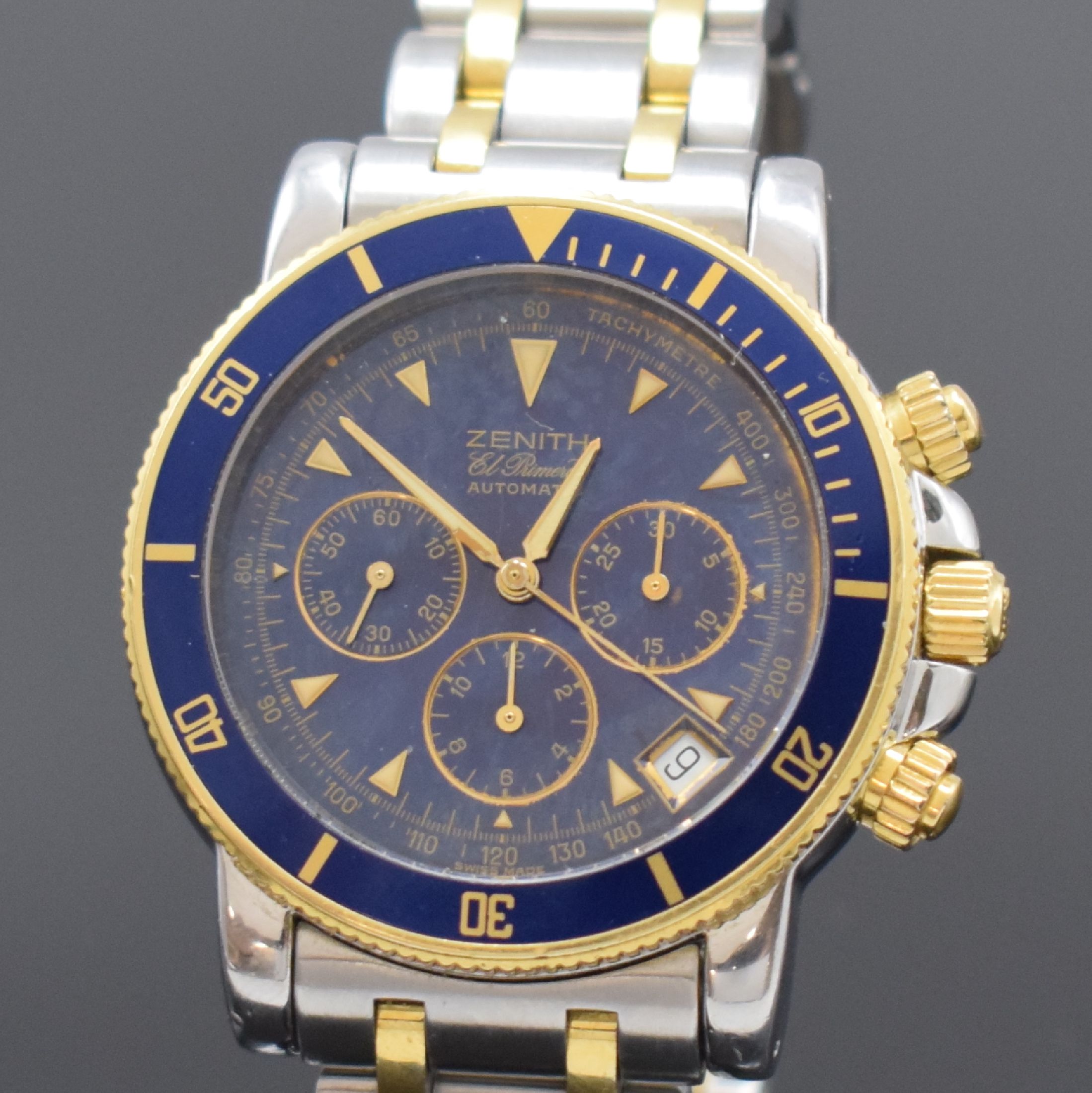 Detail a: ZENITH Armbandchronograph El Primero Rainbow Referenz 53-0370-400, Schweiz um 1995, Automatik, Edelstahl/Gold komb. inkl. orig. Gliederband m. dopp. ...