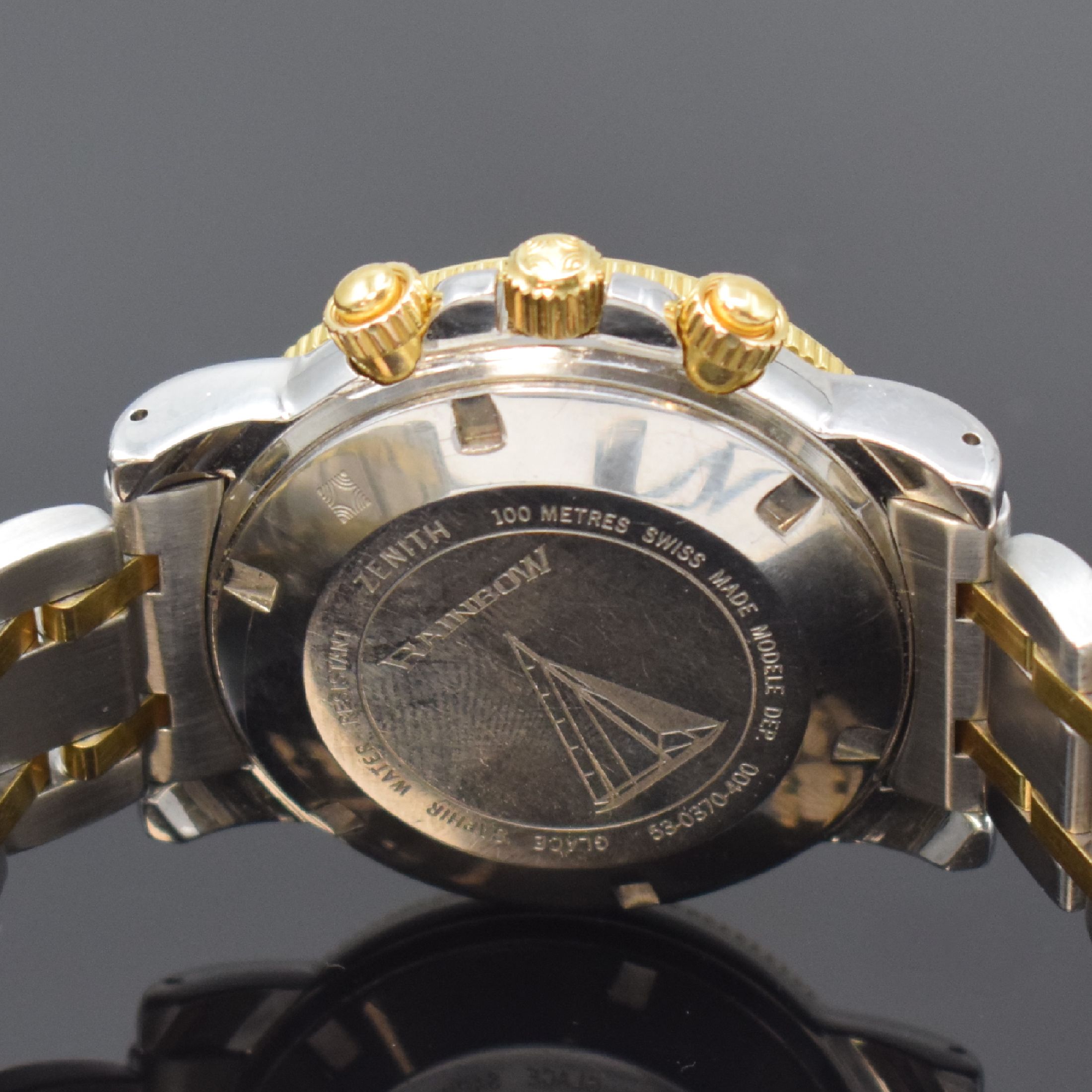 Detail d: ZENITH Armbandchronograph El Primero Rainbow Referenz 53-0370-400, Schweiz um 1995, Automatik, Edelstahl/Gold komb. inkl. orig. Gliederband m. dopp. ...