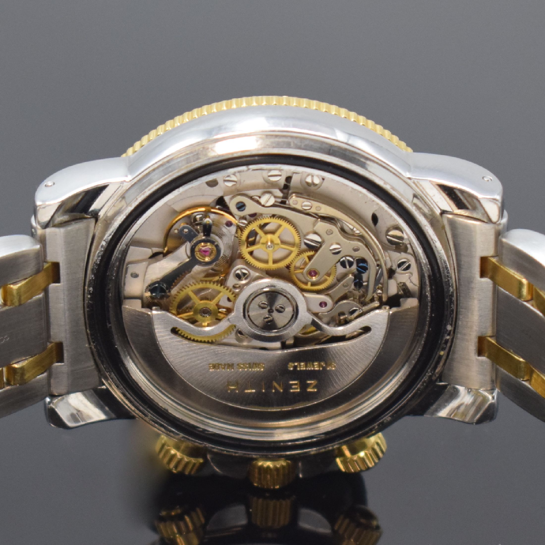 Detail f: ZENITH Armbandchronograph El Primero Rainbow Referenz 53-0370-400, Schweiz um 1995, Automatik, Edelstahl/Gold komb. inkl. orig. Gliederband m. dopp. ...