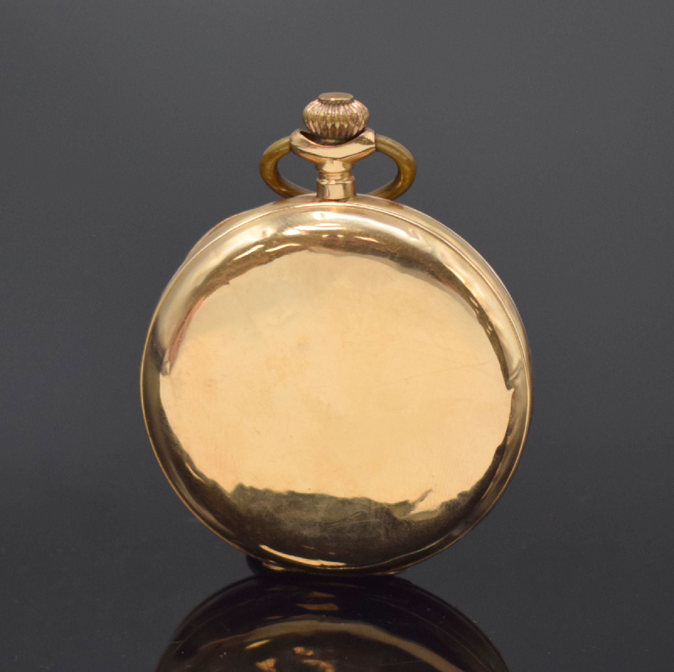 Detail b: Herrensavonette in RG 585/000, Schweiz um 1900, glattes Geh. dell., Metallcuvette, Emailzifferbl. m. arab. Zahlen, gold. Zeiger, kl. Sek. b. 6, verg. ...