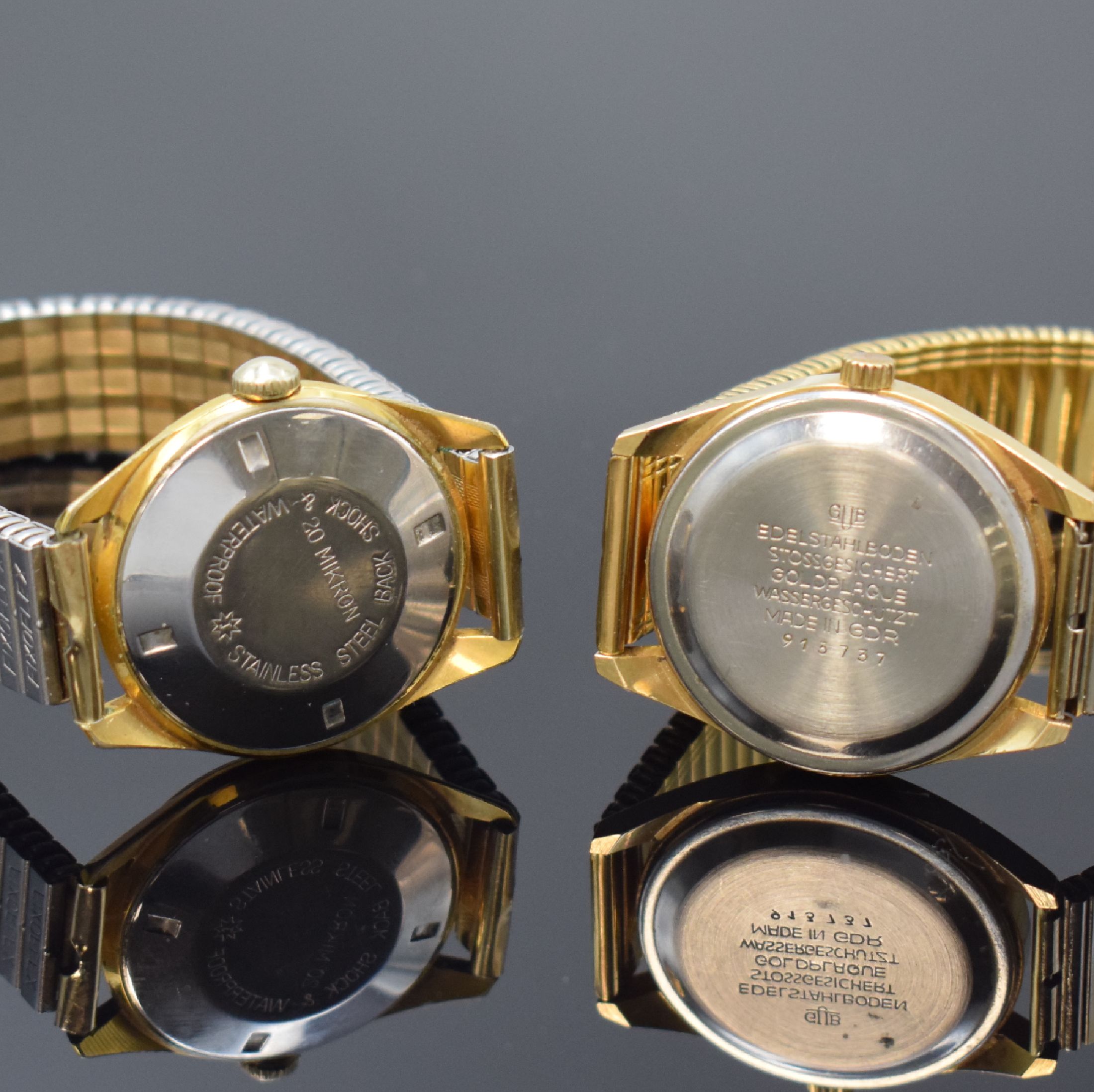 Detail c: JUNGHANS Meister und GLASHÜTTE Spezimatic 2 Armbanduhren, Deutschland um 1960/1975, beide verg. Flexbänder, 1) Glashütte Spezimatic, Automatik, ...
