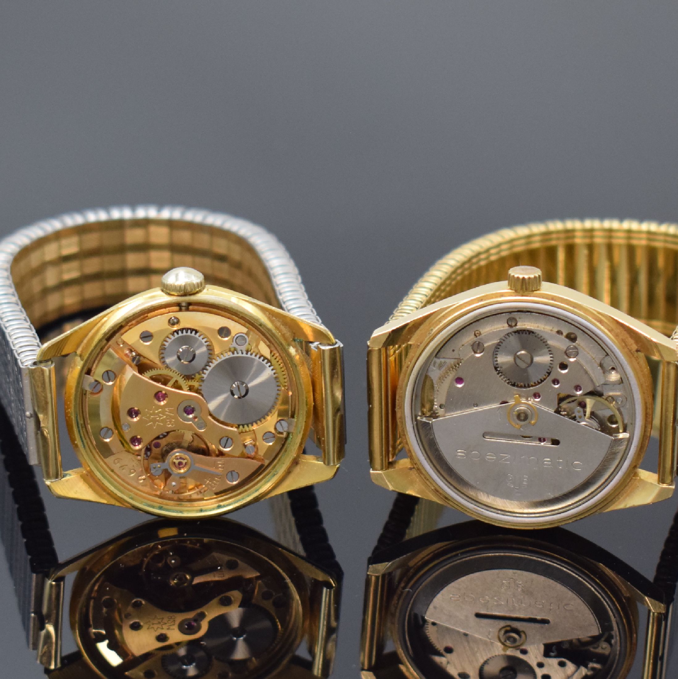 Detail d: JUNGHANS Meister und GLASHÜTTE Spezimatic 2 Armbanduhren, Deutschland um 1960/1975, beide verg. Flexbänder, 1) Glashütte Spezimatic, Automatik, ...